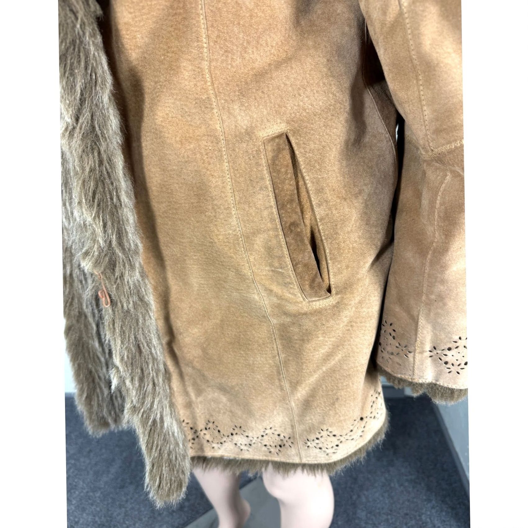 Vintage VINTAGE DB Studio Penny Lane Jacket M Brown Genuine Leather Faux Fur Eyelet Y2K Coat Hippie Women Size M / US 6-8 / IT 42-44 - 5 Thumbnail