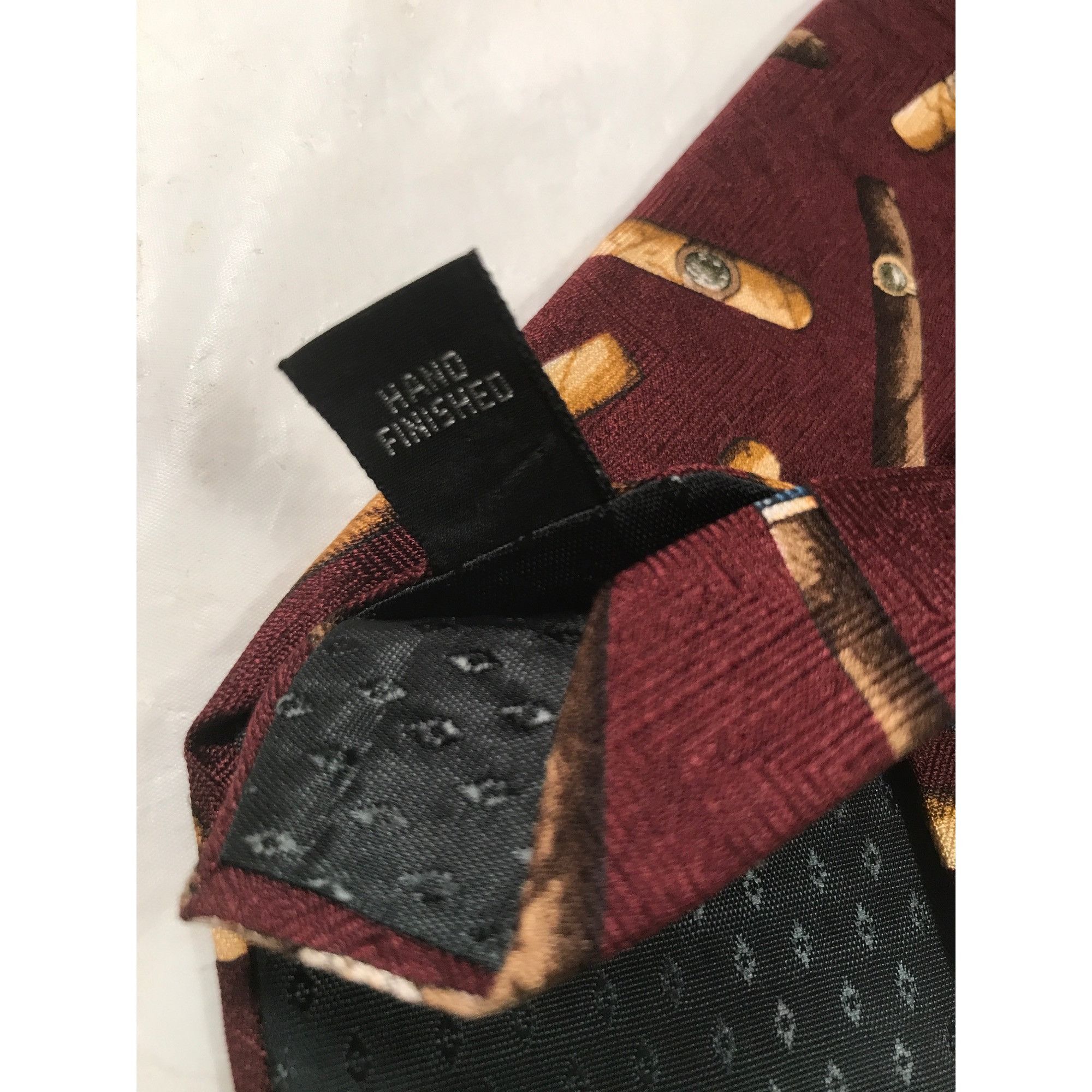 Vintage Arden Cravats Men’s Burgundy Silk Cigars Print Vintage Tie Size ONE SIZE - 4 Thumbnail