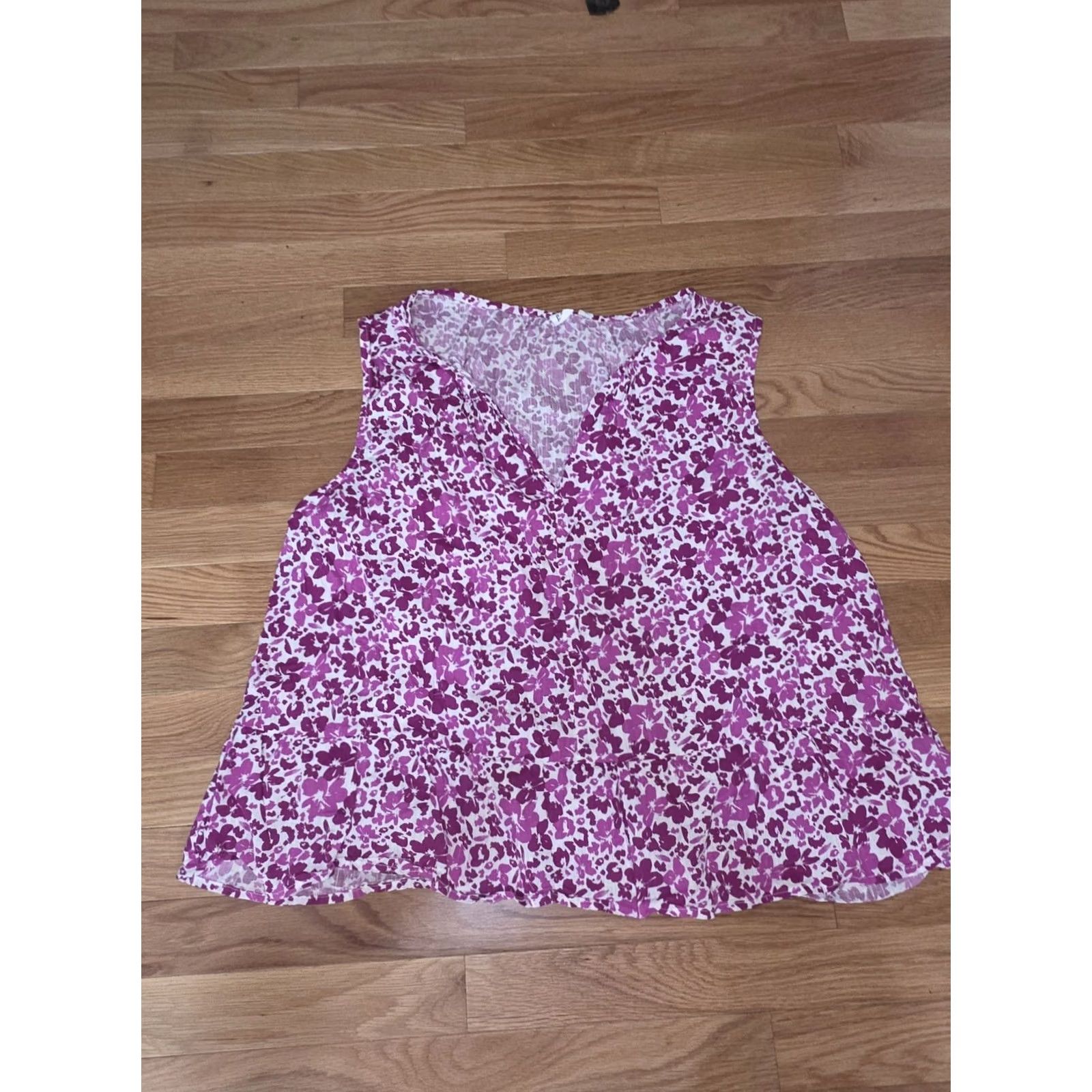 Gap Gap Women's Tank Blouse XL Sleeveless Pink Floral Peplum V-Neck Pullover Casual Summer Mulitcolor Size XL / US 12-14 / IT 48-50 - 4 Thumbnail