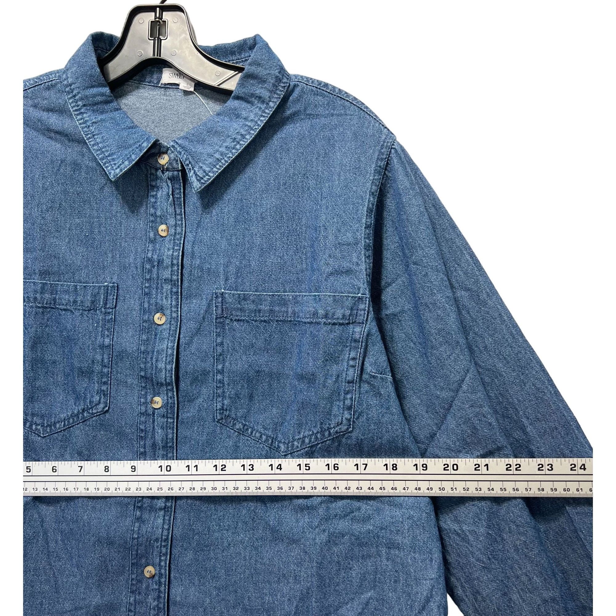 Other Sweet Envy - Women's Chambray Long Sleeve Button Down Shirt Size L / US 10 / IT 46 - 4 Thumbnail