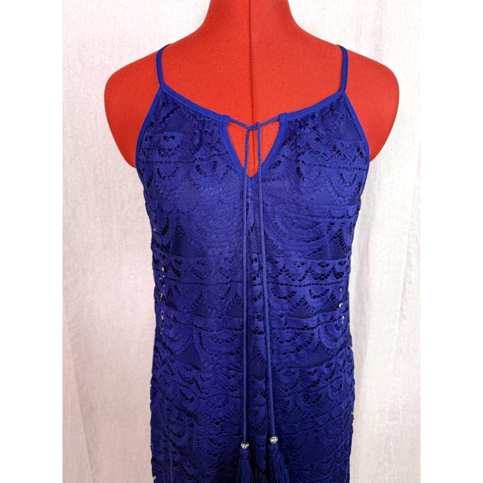 Vintage Lily Rose Blue Sundress Shift Dress Size S Spaghetti Strap Lined Tassel Tie Women Size S / US 4 / IT 40 - 2 Thumbnail