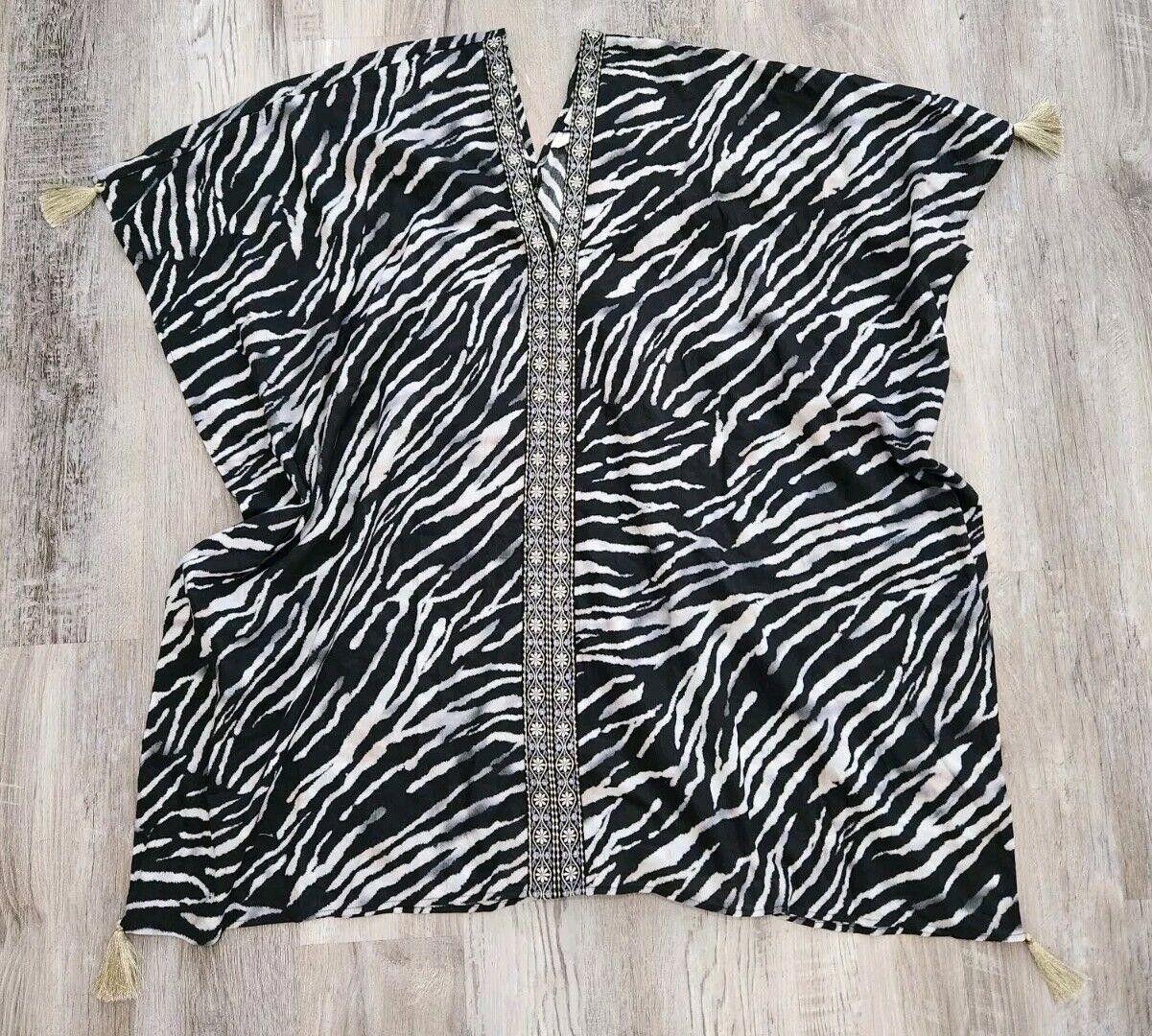 Designer Miraclesuit Caftan Cover Up Medium Tassled Animal Print Size ONE SIZE - 2 Thumbnail