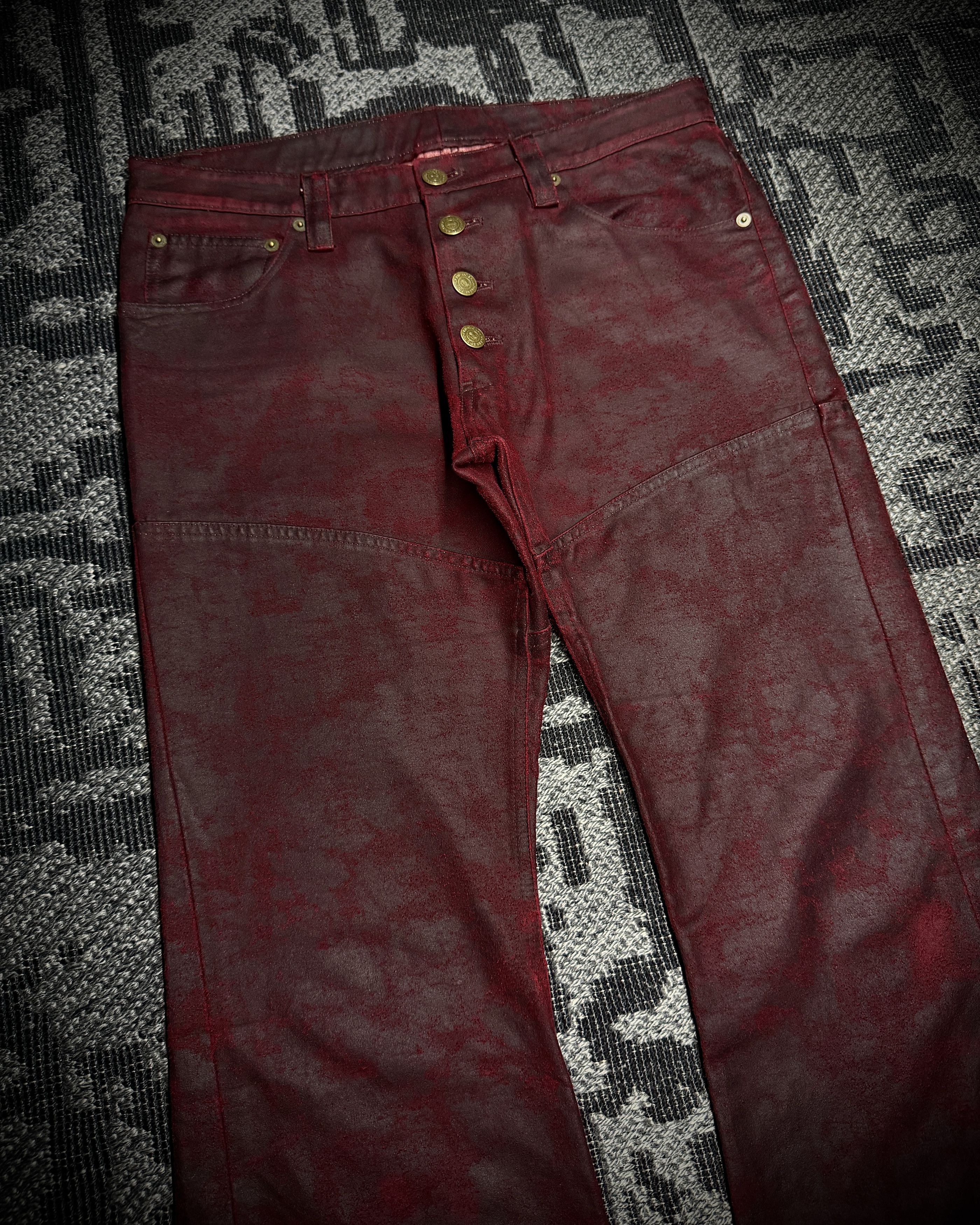 Tornado Mart Tornado Mart Coated Deep Red Flared Pants Size US 31 - 4 Thumbnail