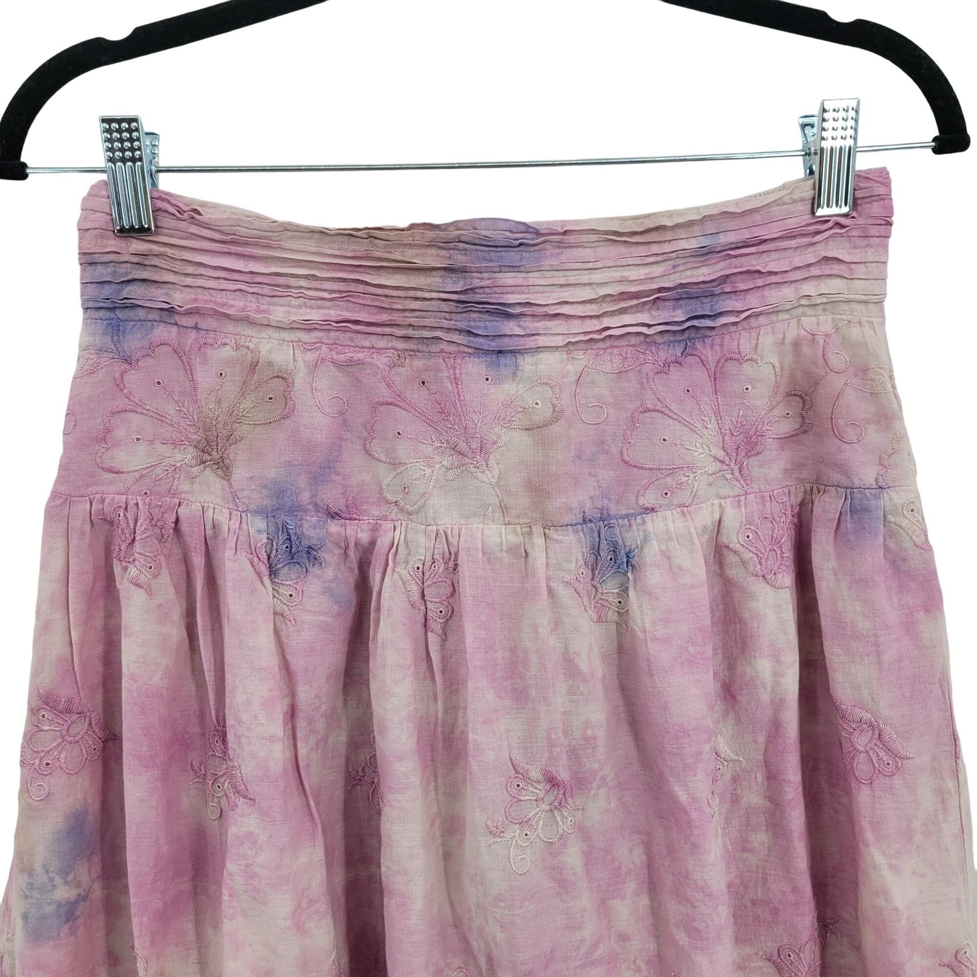 Anthropologie Anthropologie Maxi Skirt S Pink Cotton Tie-Dyed Tiered Embro Size 26" / US 2 / IT 38 - 5 Thumbnail