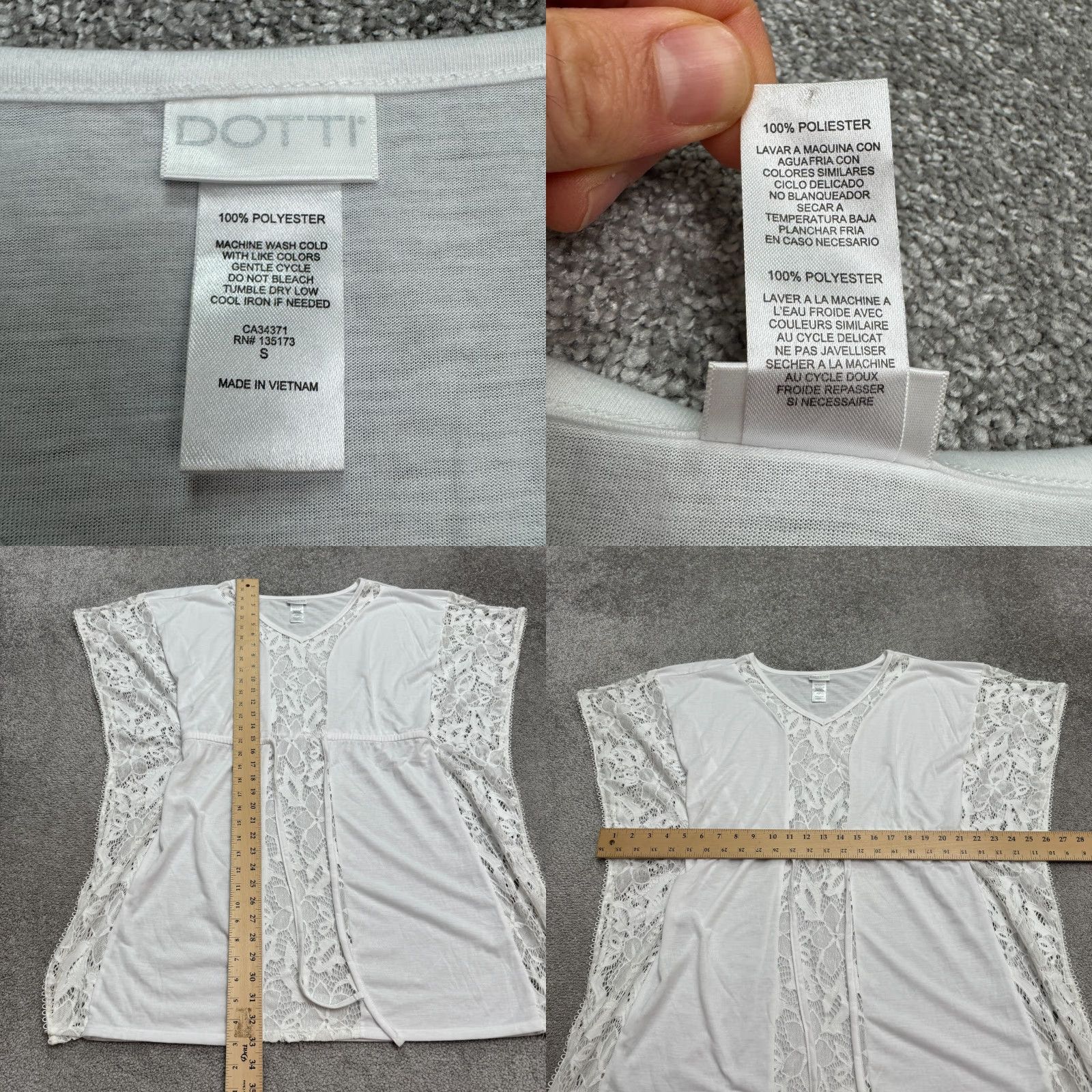 Vintage Dotti White Sheer Lace Panel Swimwear Cover Up Tunic Mini Dress Womens Small Top Size S / US 4 / IT 40 - 8 Thumbnail
