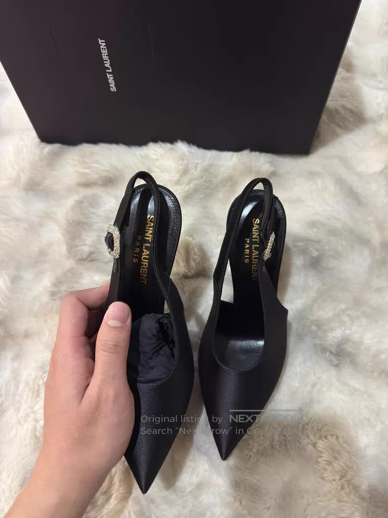 Saint Laurent Paris Saint Laurent Paris Black Crystal Satin High Heels Size US 5.5 / IT 35.5 - 8 Thumbnail