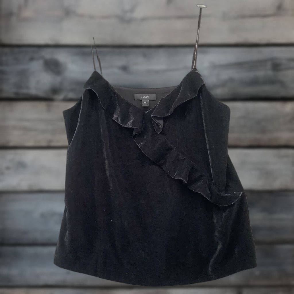 J.Crew J. Crew Velvet Cami Top Womens 4P Black Ruffle V-Neck Adjustable Strap Camisole Tank Shirt Velvet Cami Womens 4P Black Size S / US 4 / IT 40 - 1 Thumbnail