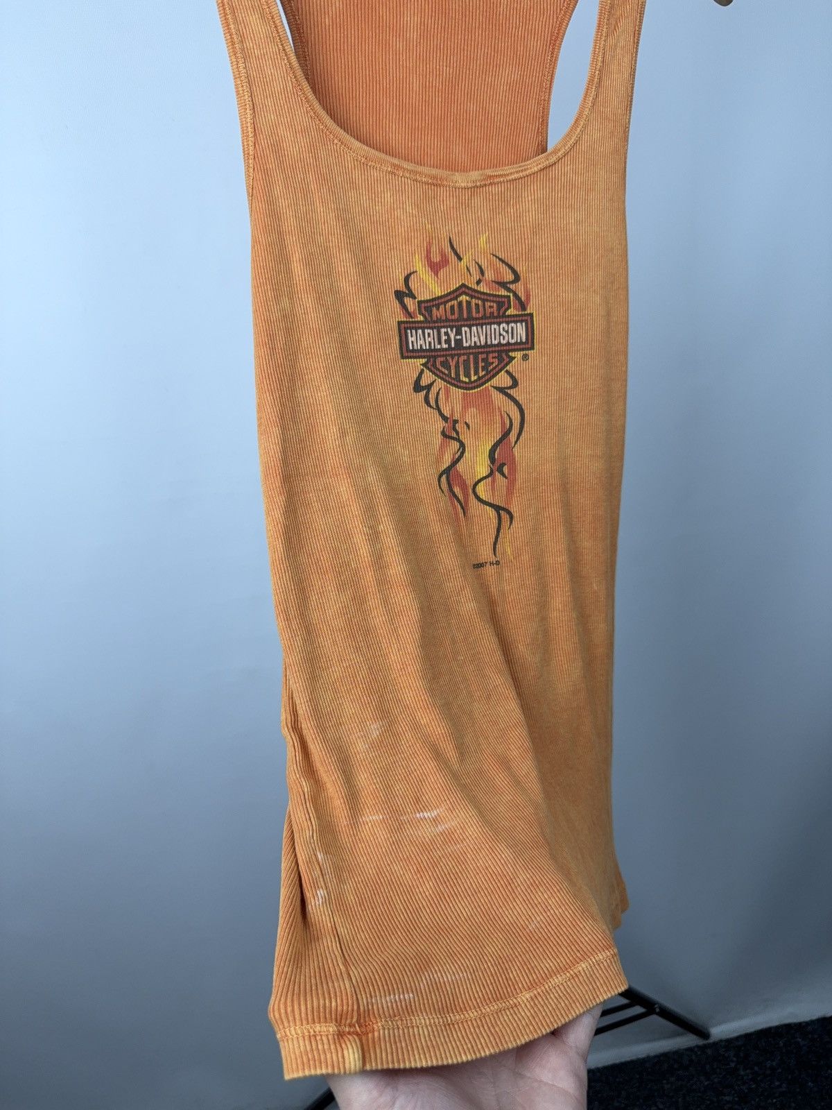 Harley Davidson 2007 Harley-Davidson Flame Ribbed Tank Y2K Biker Top Size XL / US 12-14 / IT 48-50 - 3 Thumbnail