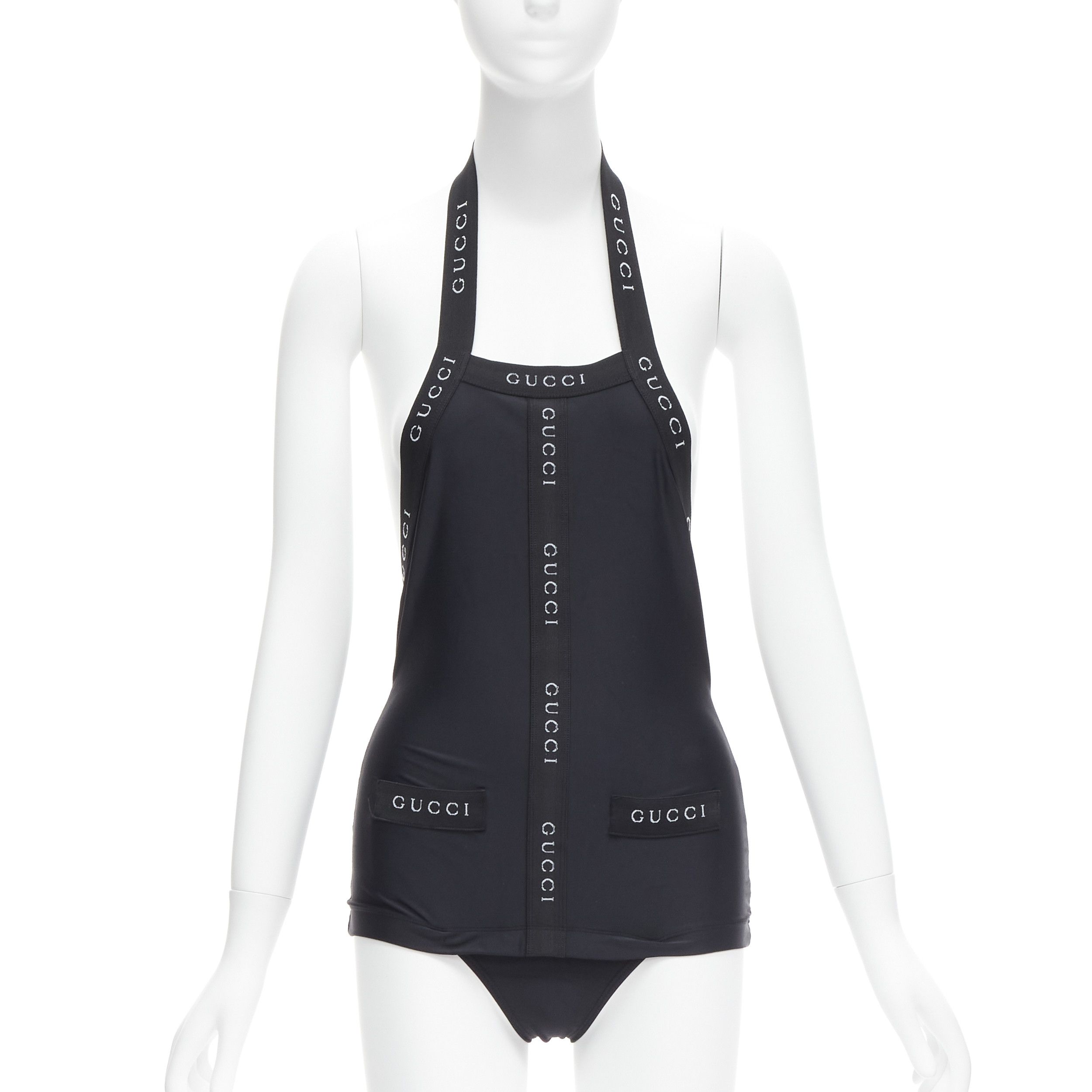 Gucci GUCCI Tom Ford Vintage black logo trim halter layered one piece swimwear XS Size ONE SIZE - 1 Thumbnail