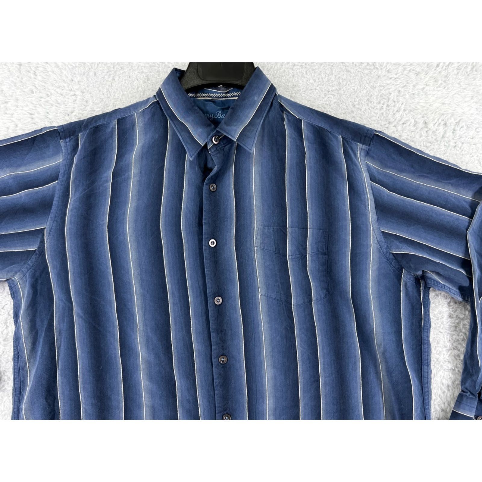 Tommy Bahama Tommy Bahama Shirt Mens XL Blue Striped Silk Button-Up 100% Silk Aloha Beach Hawaiian Vacation Resort Shirt Men Size US XL / EU 56 / 4 - 4 Thumbnail