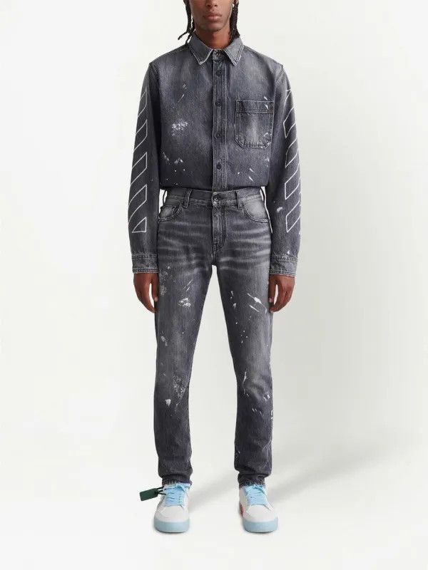Off-White o1gr1nt0125 Diag Outline Paint Skinny Jeans in Vintage Grey Size US 37 - 2 Thumbnail