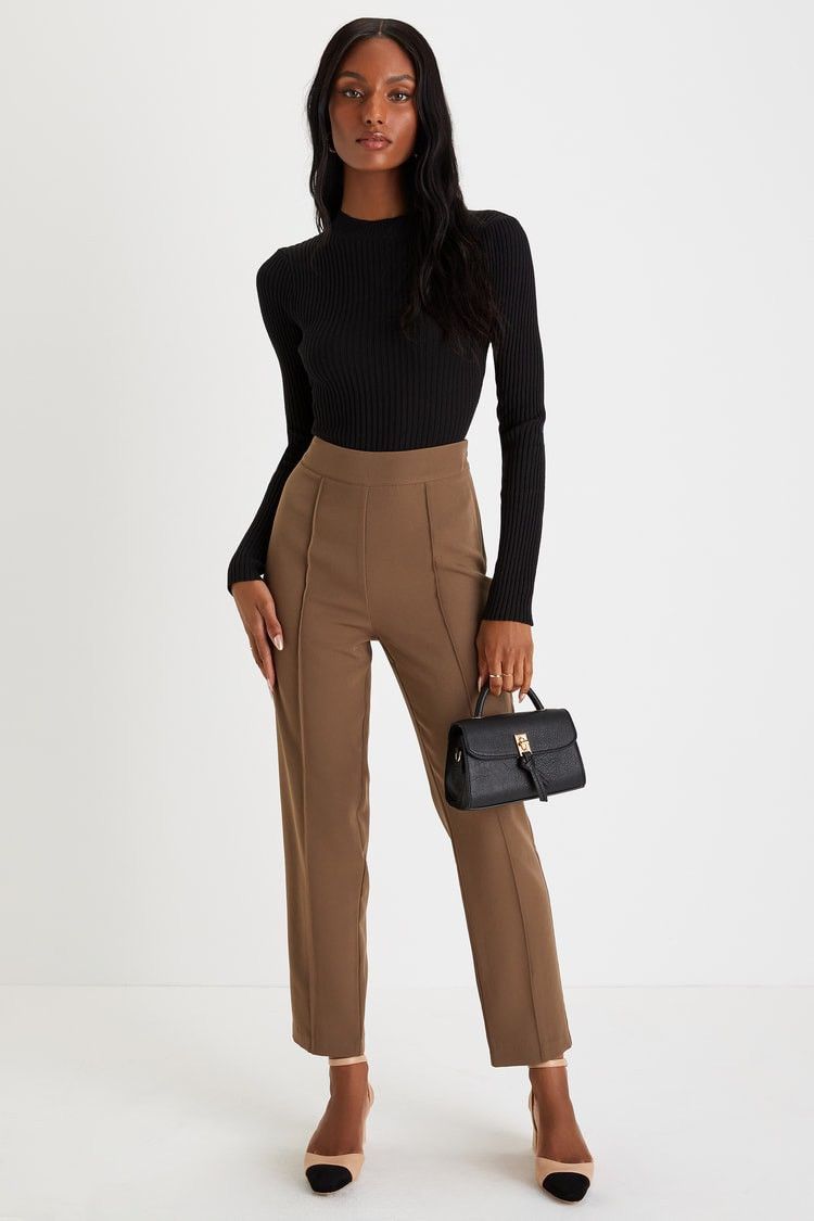 Lulus LULU’S Confidently Stylish Brown Pressed Seam Slim Leg Pants Size 28" / US 6 / IT 42 - 1 Thumbnail