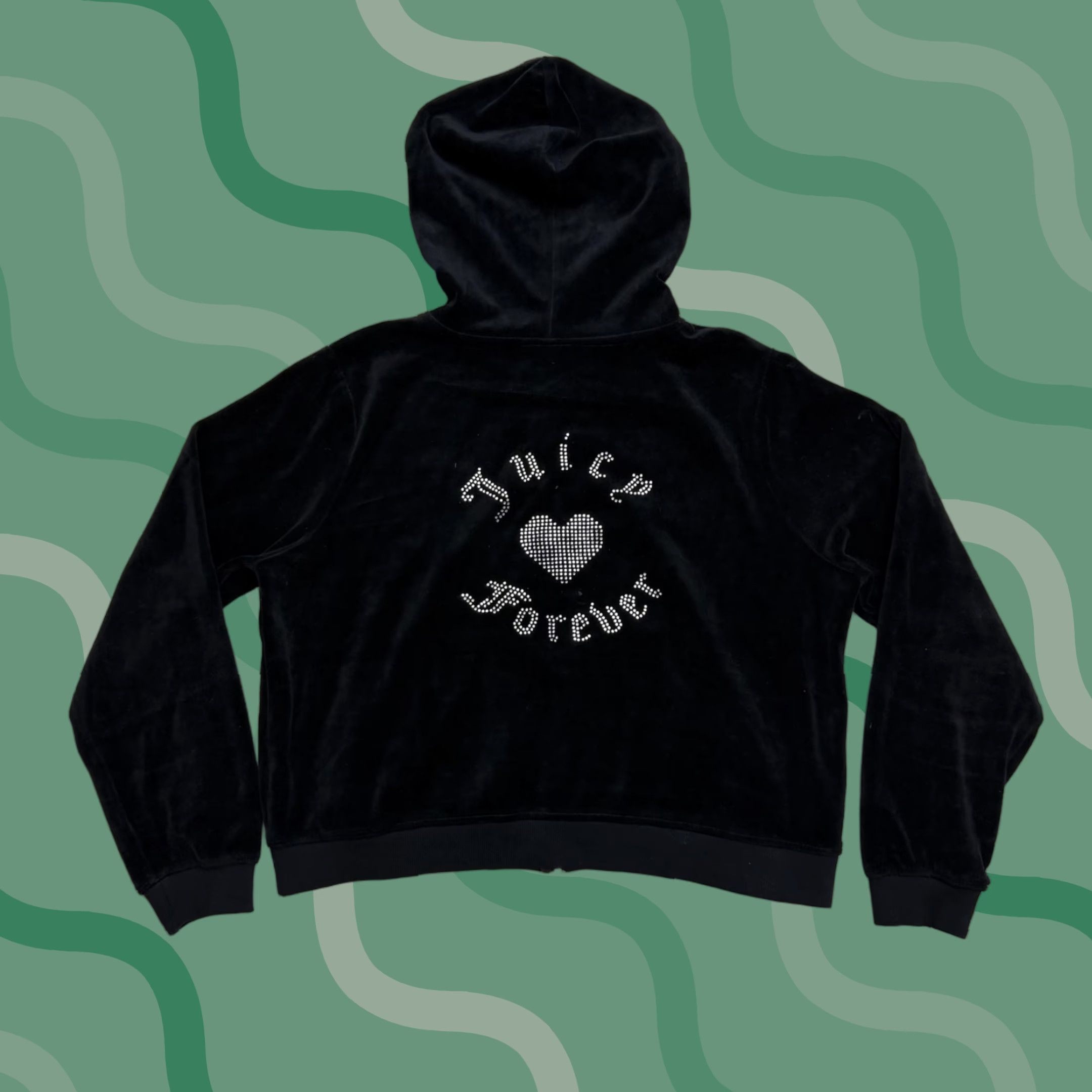 Juicy Couture VINTAGE Juicy Couture Forever 21 Jacket Hood 0X Women Black Velour Zip Heart Rhinestone Hoodie Size XL / US 12-14 / IT 48-50 - 1 Thumbnail
