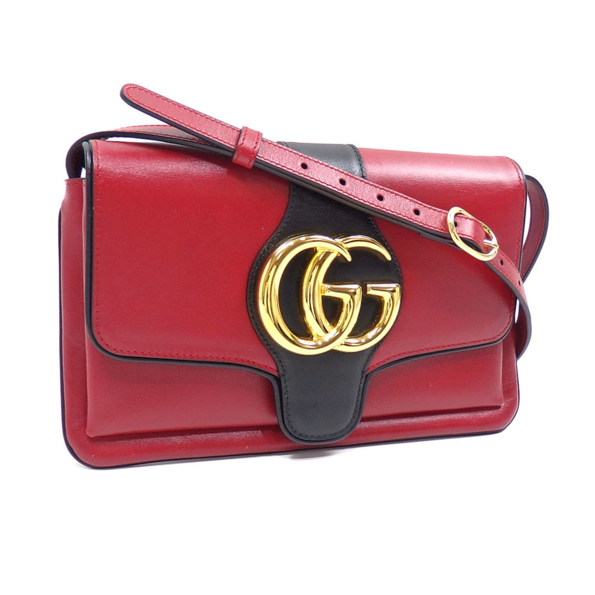image of Gucci Shoulder Bag GG Marmont Alley Women's Red Black Leather 550129 Double G