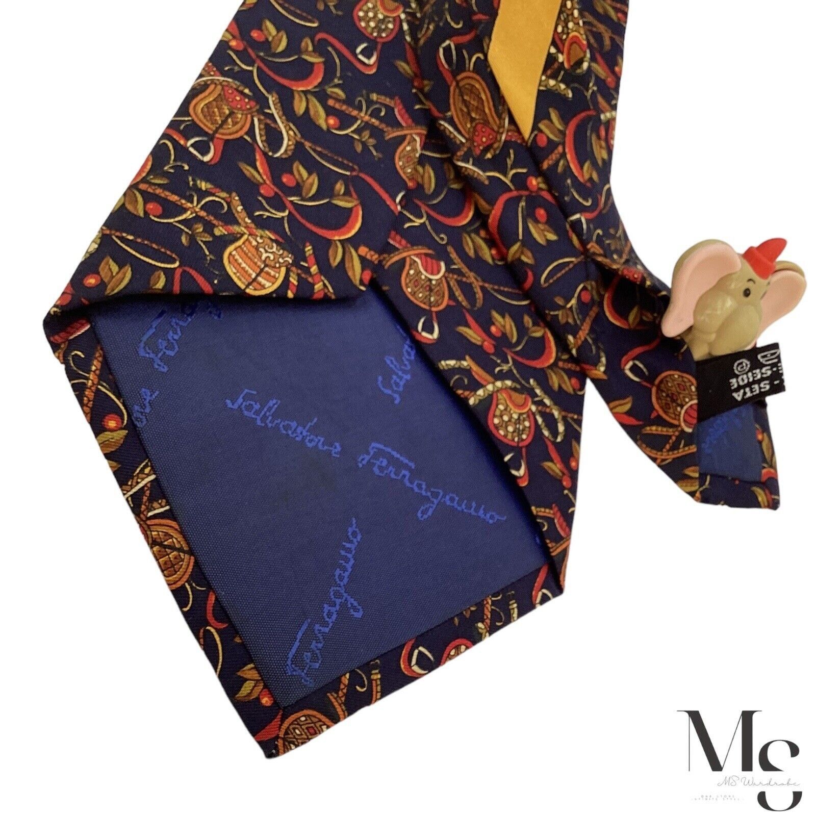 Salvatore Ferragamo Salvatore Ferragamo Navy Blue Saddle & fruit Silk Tie Italy Size ONE SIZE - 4 Thumbnail