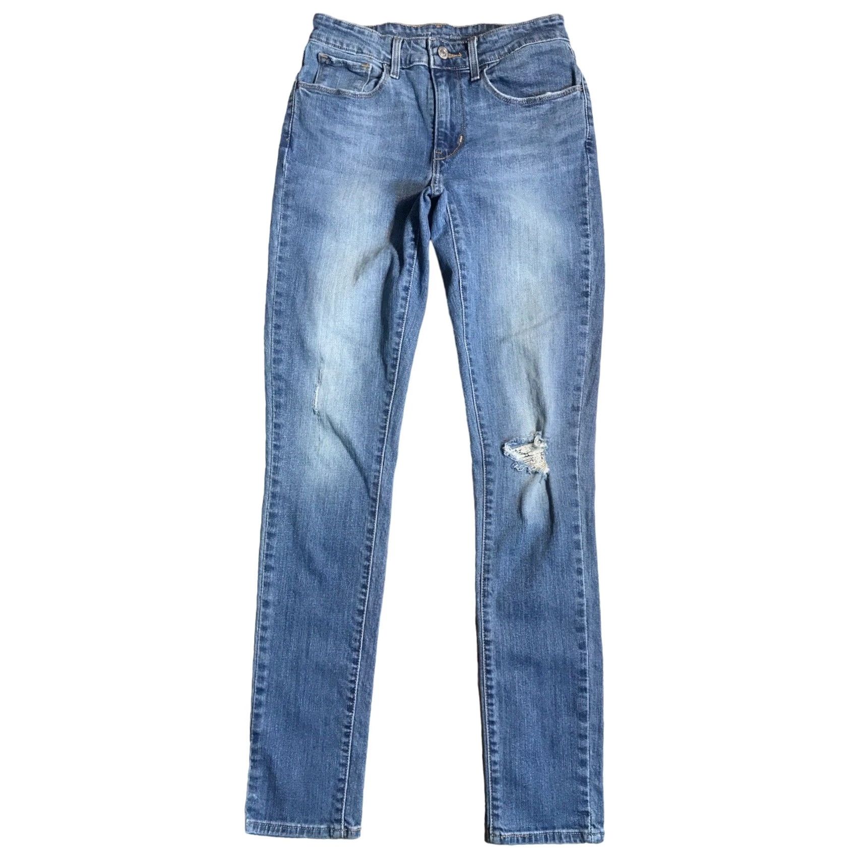 Levi's Levis 721 Skinny Jeans Womens 27 Regular Light Blue Distressed Stretch 5-Pocket Denim Jeans Size 27" / US 4 / IT 40 - 2 Thumbnail