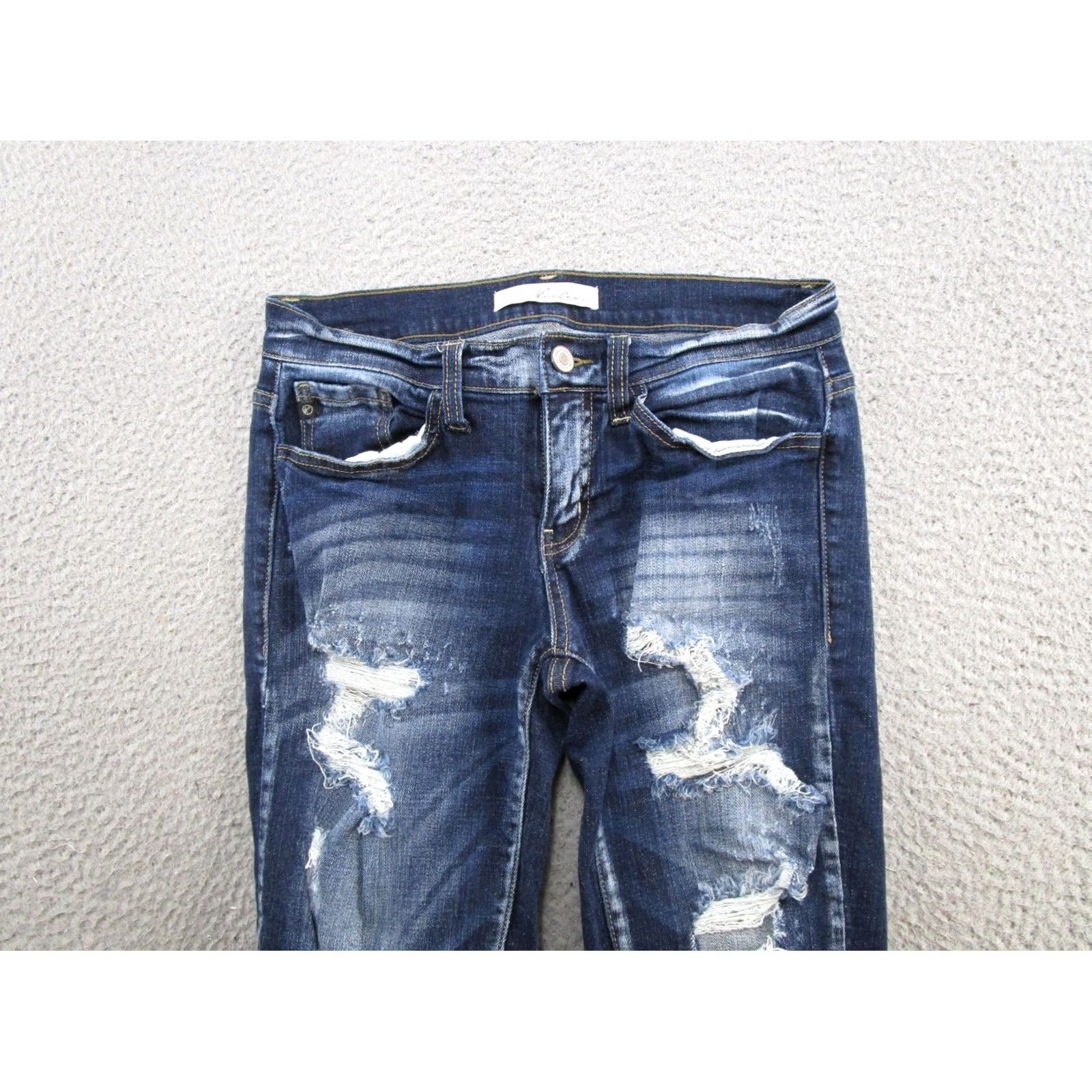 Vintage Kancan Womens Blue Distressed Denim Dark Wash Stretch Skinny Jeans Size 27 Size 27" / US 4 / IT 40 - 3 Thumbnail