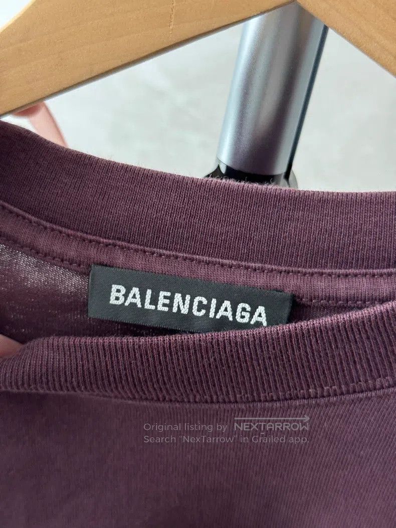 Balenciaga Balenciaga Wine Red Front and Back Letter Printed Short Sl Size US XS / EU 42 / 0 - 4 Thumbnail