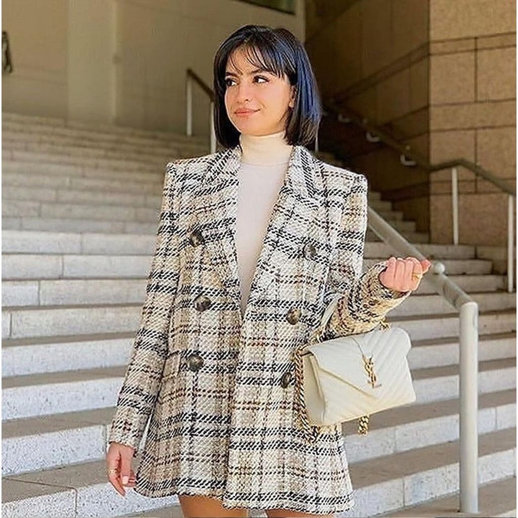 Zara ZARA Wool-Blend Double Breasted Plaid Blazer NWT Size L / US 10 / IT 46 - 1 Thumbnail