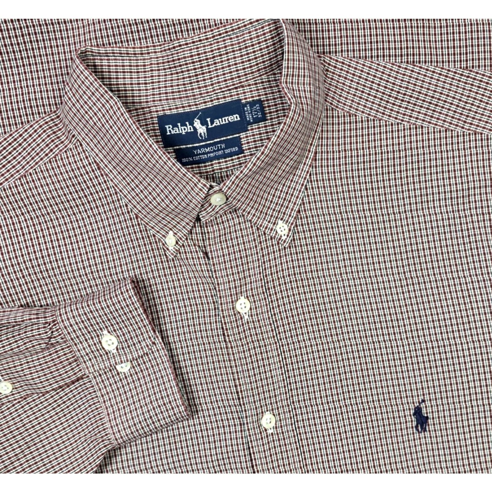 Polo Ralph Lauren VTG Polo Ralph Lauren Button-Up Long Sleeve Plaid Oxford Men 17.5-32/33 Red 100% Cotton OCBD Classic Preppy 90s Mens Size US XXL / EU 58 / 5 - 2 Thumbnail
