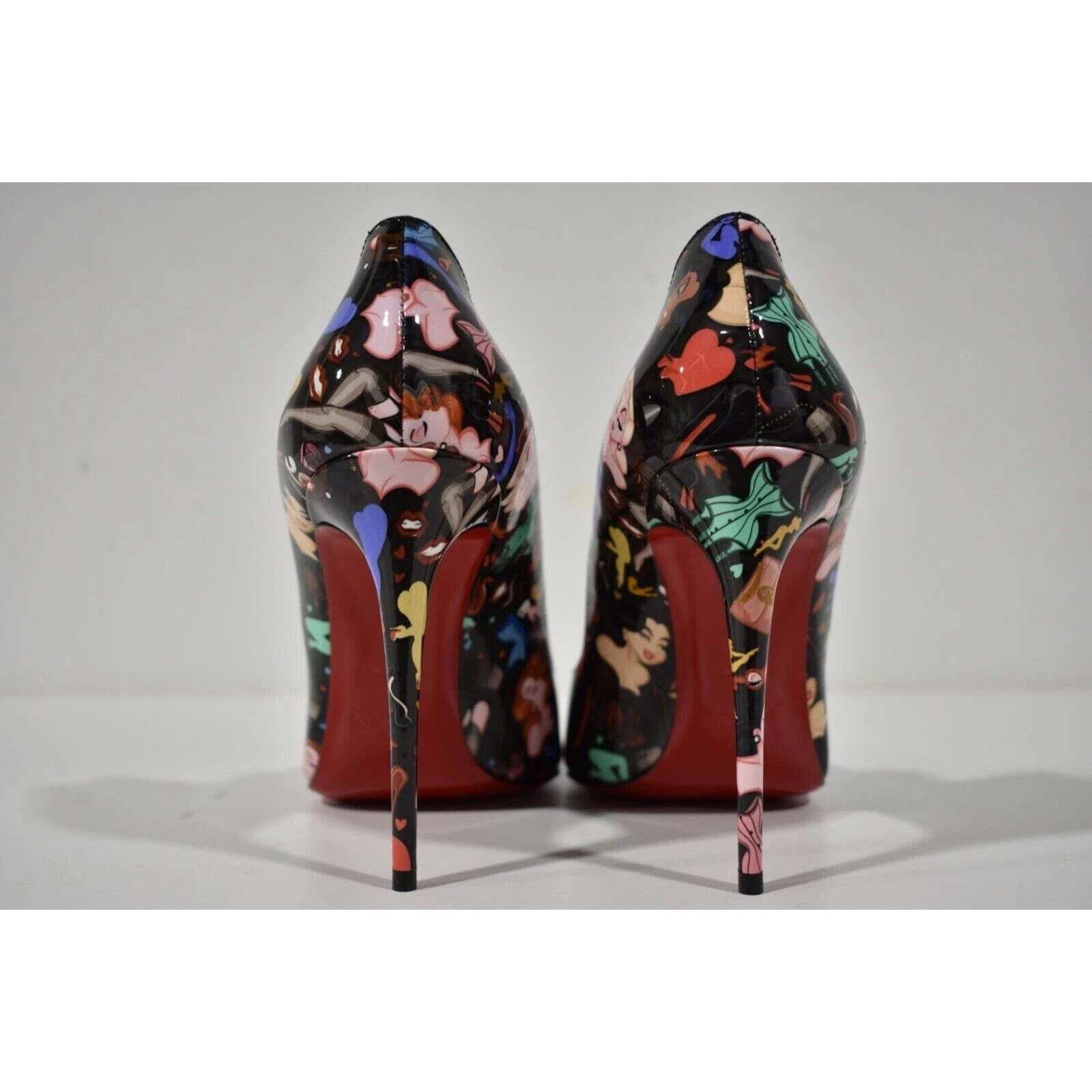 Christian Louboutin Hot Chick 100 Black Patent Leather Bored Red Heel Pump 38.5 Size US 8.5 / IT 38.5 - 11 Thumbnail