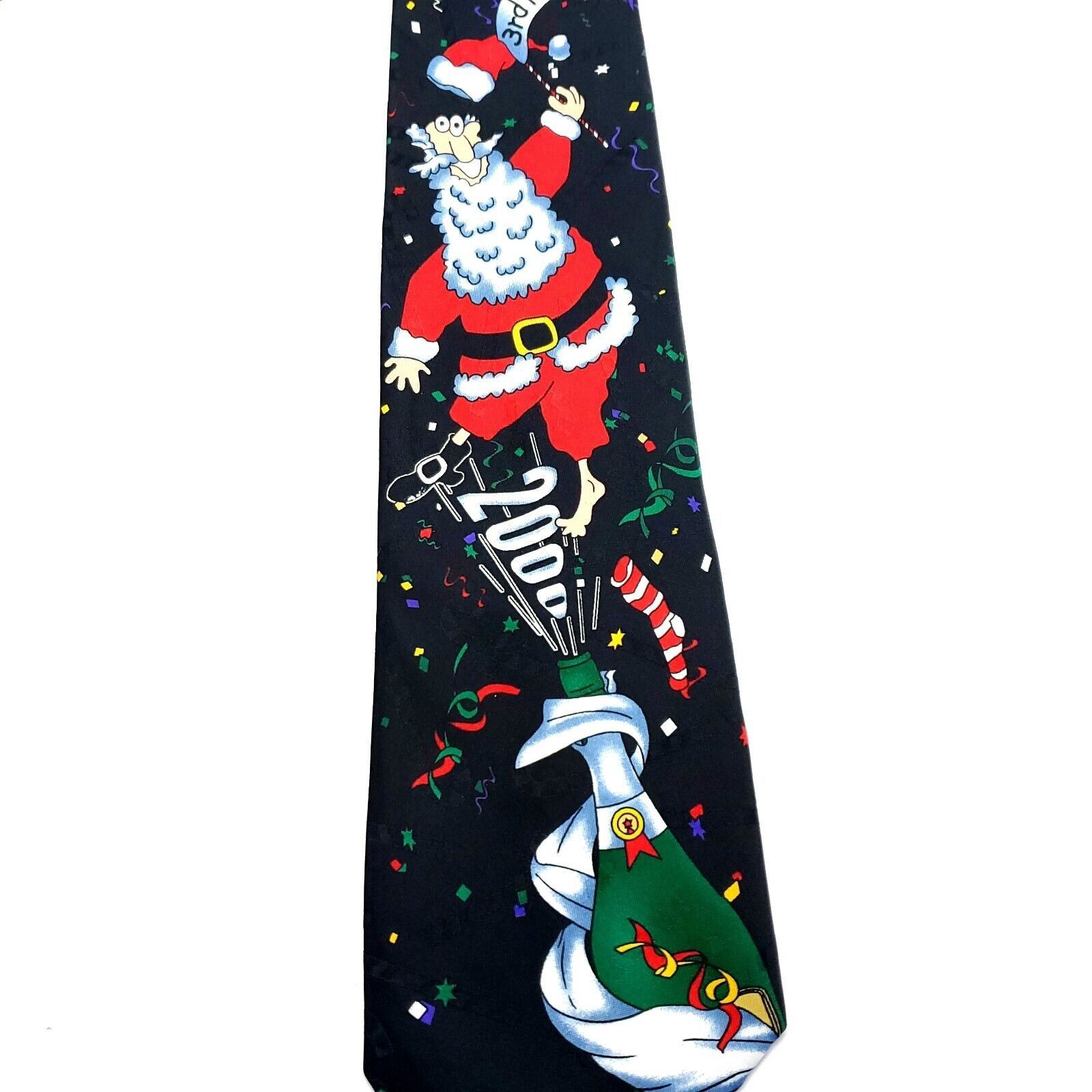 Designer Unbranded Black Silk Tie Woven Santa Motif Size ONE SIZE - 2 Thumbnail