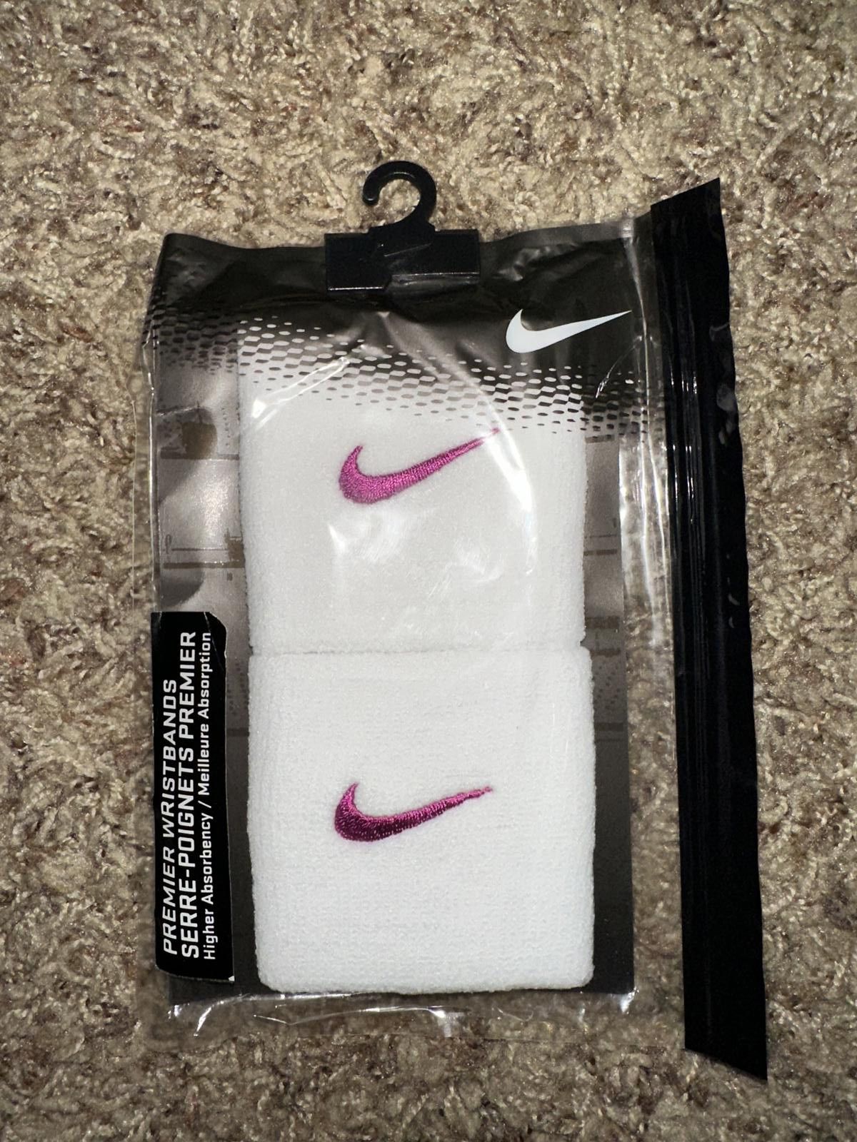 Nike Nike Adult Unisex Tennis Premier Sportswear Band White Fuschia 2pcs Wristband Size ONE SIZE - 1 Thumbnail