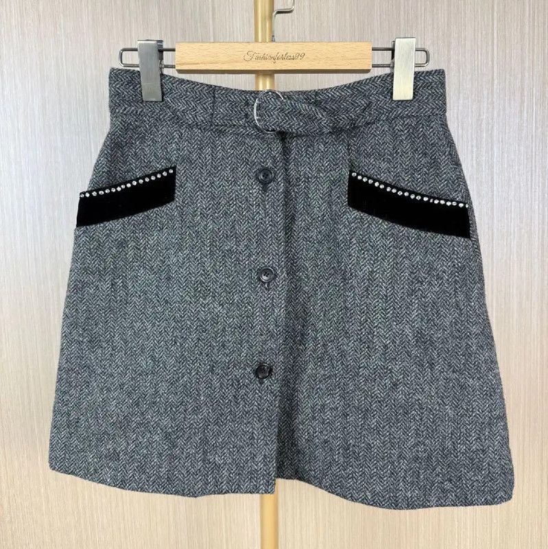 Miu Miu Miu Miu Gray Wool Midi Skirt 0089 Size 42" / US 20 - 1 Thumbnail