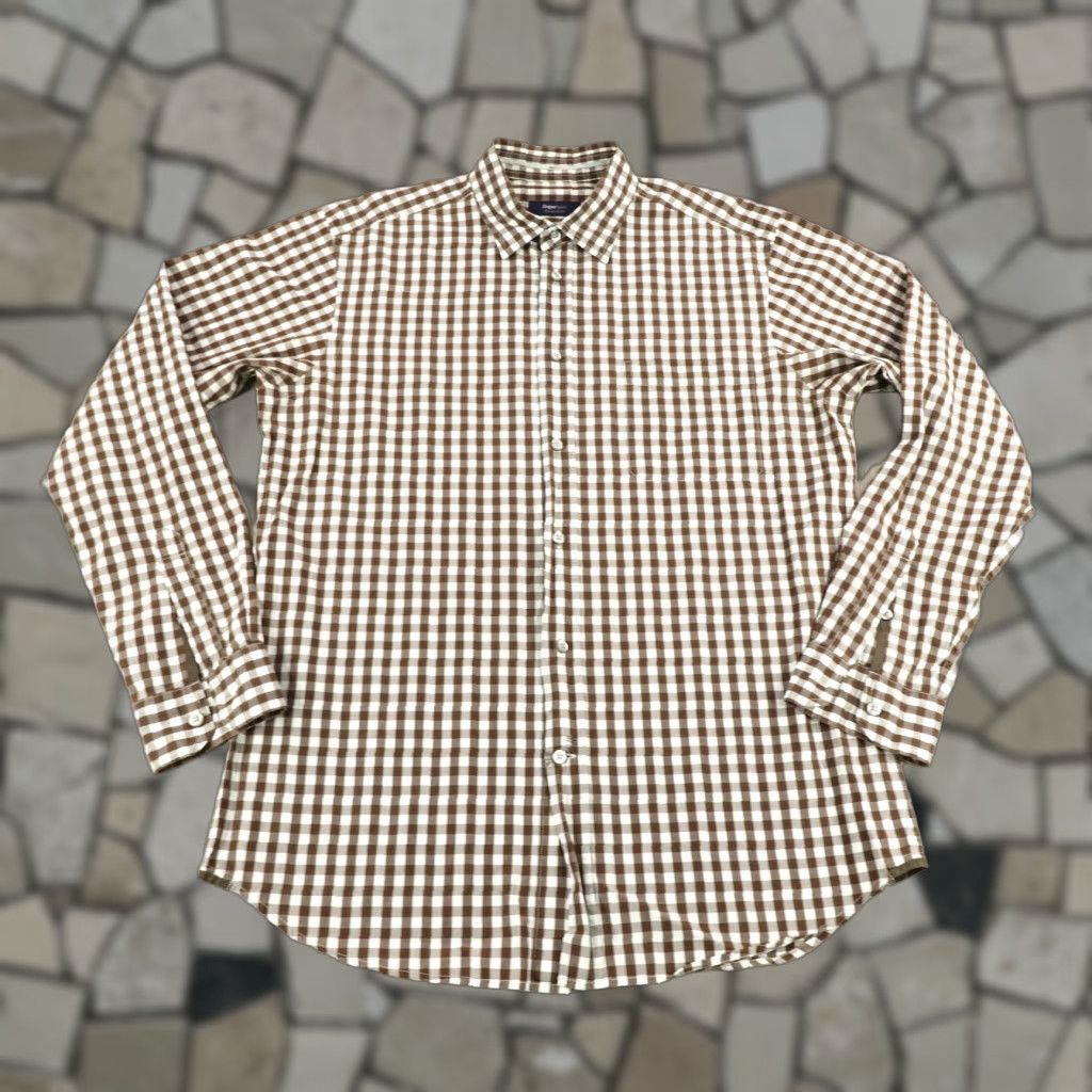Vintage VINTAGE Zegna Sport Mens Shirt Long Sleeve Button-Up Check Cotton Brown Large Casual Office Size US L / EU 52-54 / 3 - 1 Thumbnail