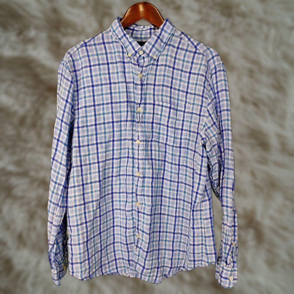 Banana Republic Banana Republic Plaid Shirt Mens M Linen Long Sleeve Button-Up Blues 100% Linen Camden M Button-Up Mens Size US M / EU 48-50 / 2 - 1 Thumbnail