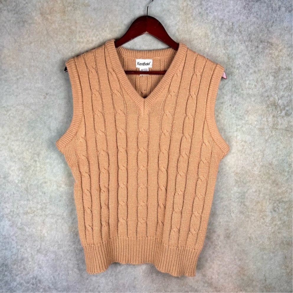 Vintage VTG 90s Cable Knit Sweater Vest Mens Sz M Tan Brown Size US M / EU 48-50 / 2 - 1 Thumbnail