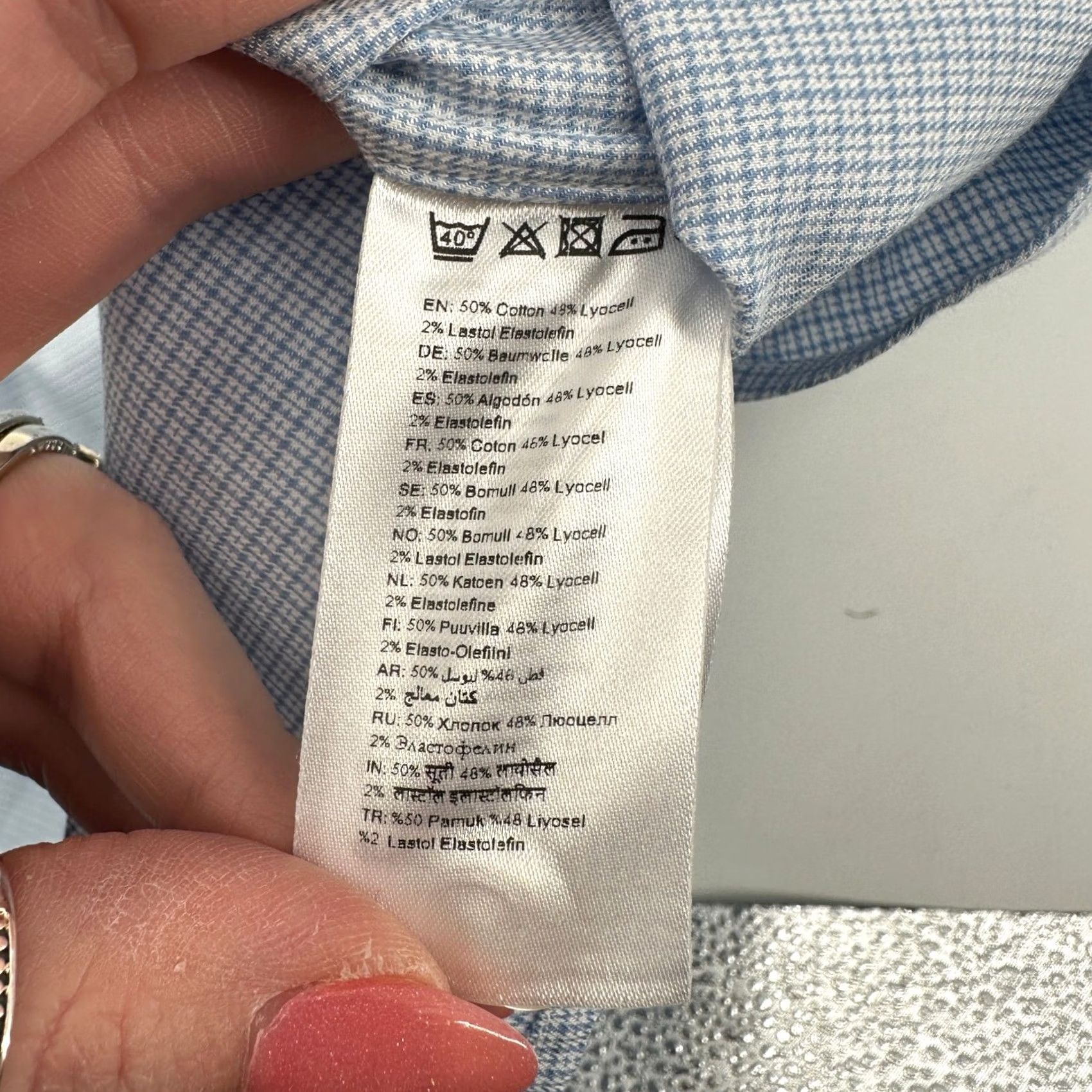 Eton Eton Dress Shirt Light Blue Micro-Houndstooth Cotton Lyocell Blend 17.5 44 Mens Size US XXL / EU 58 / 5 - 3 Thumbnail