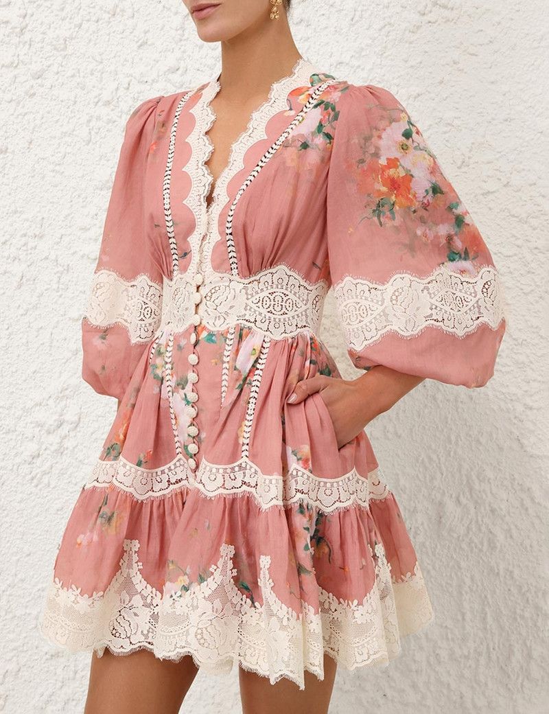 Zimmermann oc11z0126 Everley Lace Trim Mini Dress in Multicolor Size XS / US 0-2 / IT 36-38 - 2 Thumbnail