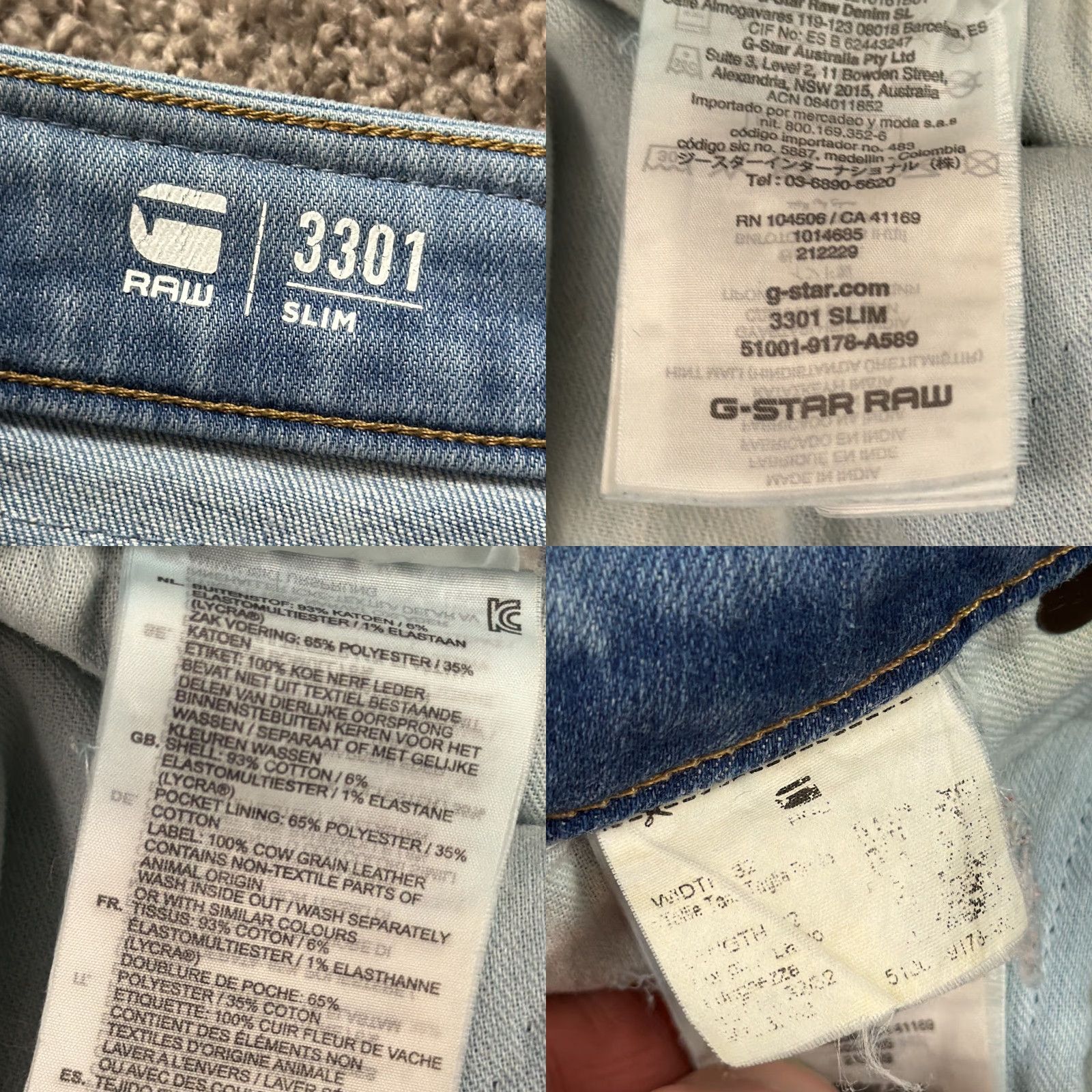 G-Star G-Star Raw Jeans Men 32 Slim Fit Low Rise Streetwear Light Wash Denim 3301 Jeans Size 24" / US 00 / IT 34 - 9 Thumbnail