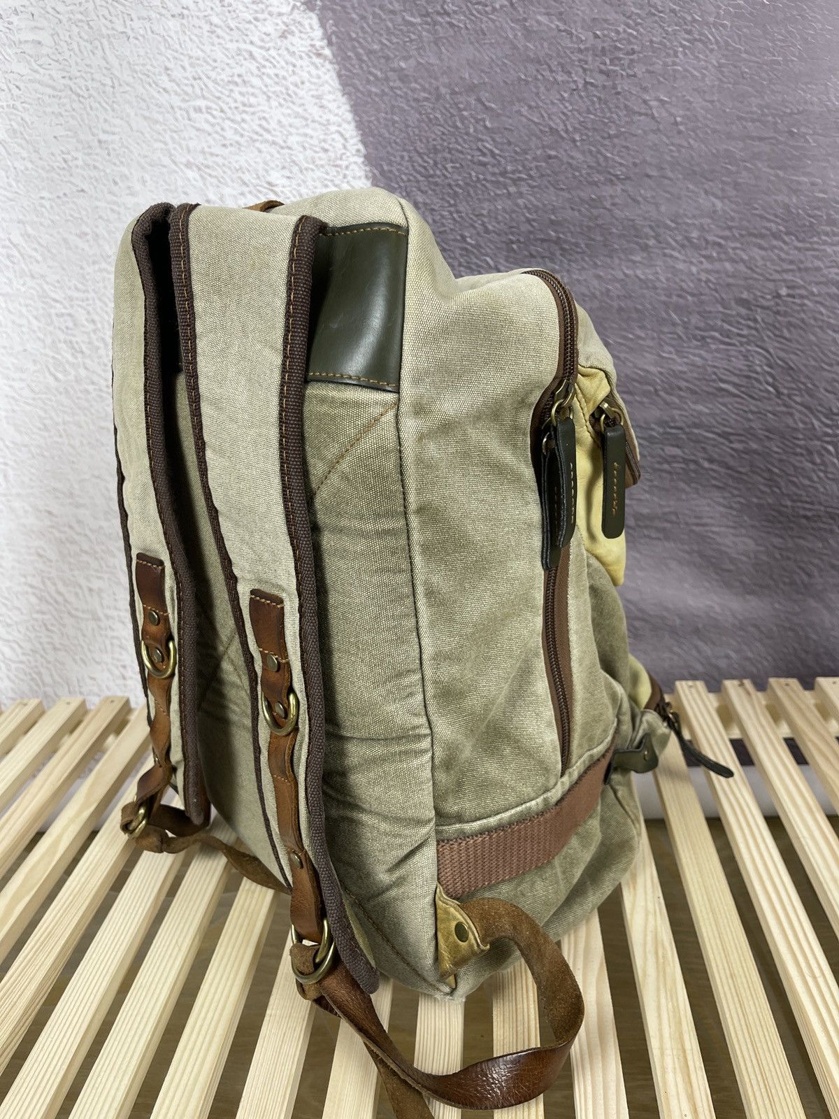 Vintage Vintage Avant Garde lyiami cotton leather backpack military Size ONE SIZE - 11 Thumbnail