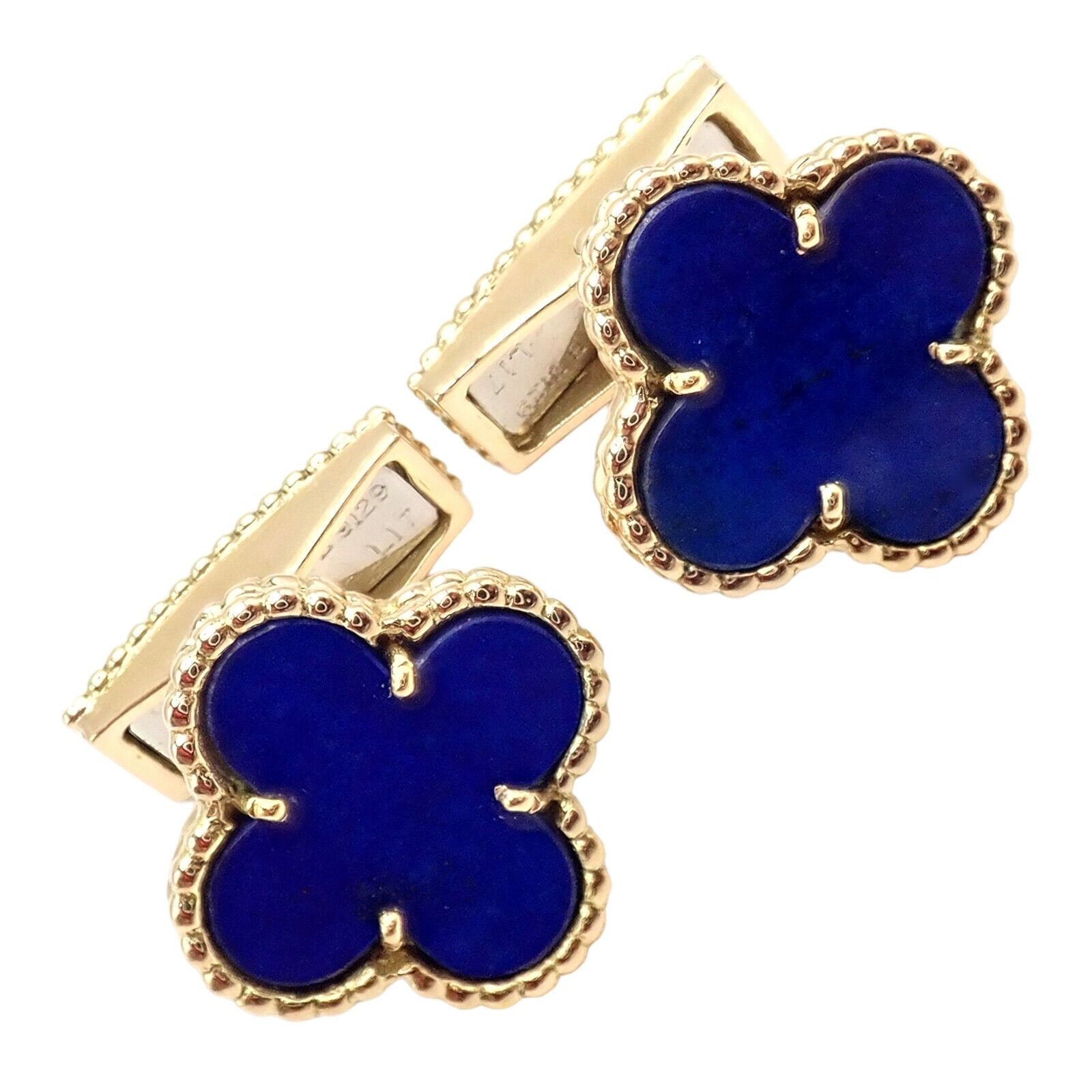 Van Cleef Arpels 18K Yellow Gold Vintage Alhambra Blue Lapis Cufflinks, Men's Product Image