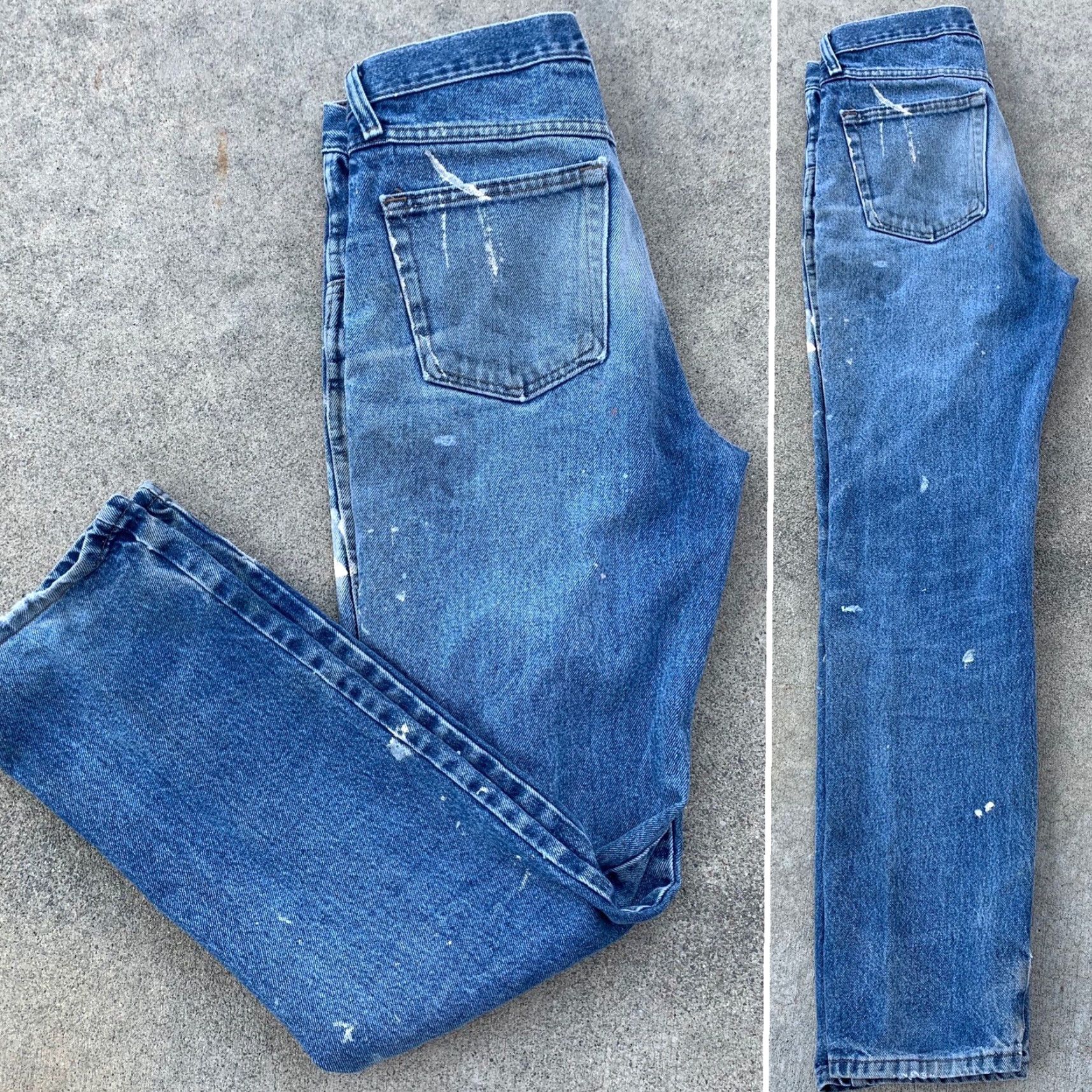 Vintage Rustler Jeans Distressed Paint Spots Faded 30 X 32 32 X 32 Denim Cotton Belt Loops 5-Pocket Men Jeans Cowboy Theme Mens Size US 32 / EU 48 - 3 Thumbnail