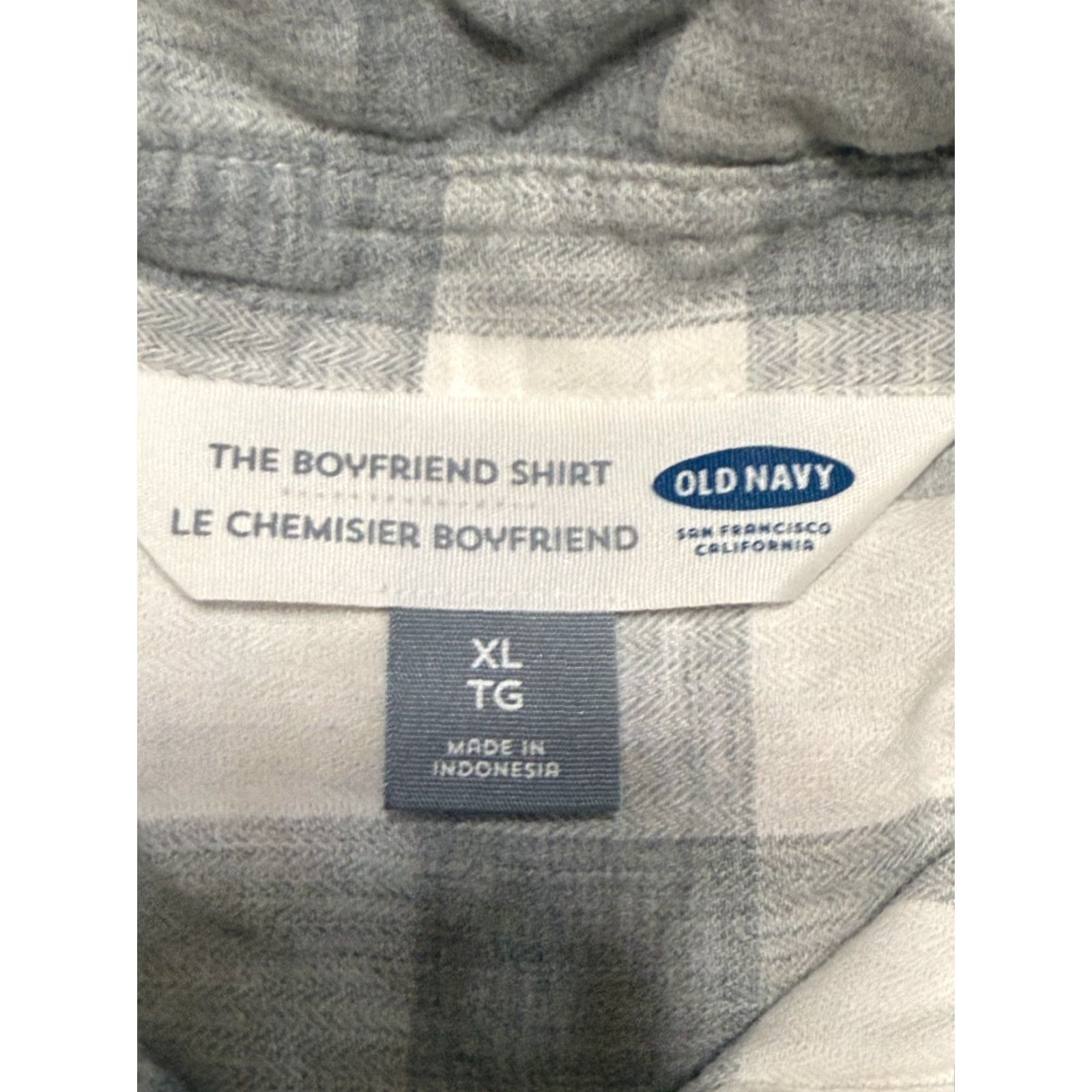 Old Navy Old Navy Shirt Women's XL Grey White Plaid Long Sleeve Button Up The Boyfriend Size XL / US 12-14 / IT 48-50 - 5 Thumbnail