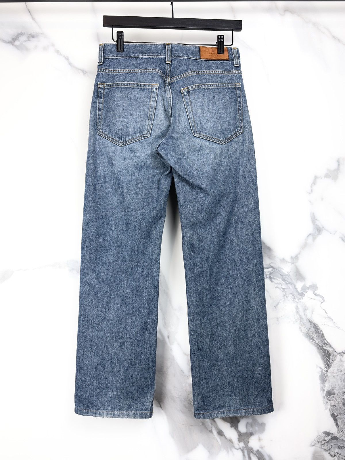 Gucci Gucci Tom Ford Vintage Faded Blue Leather Patch Denim Jeans Size US 28 / EU 44 - 2 Thumbnail
