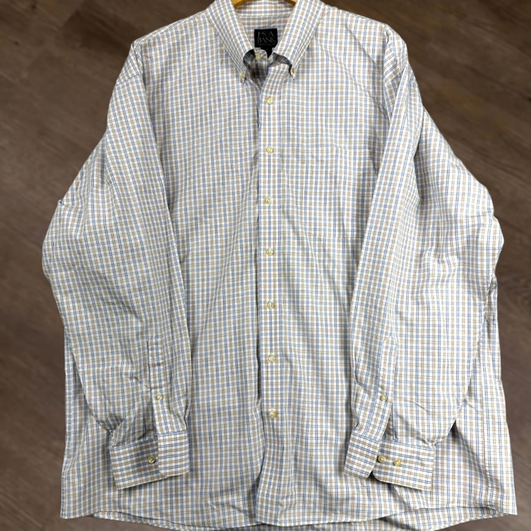 Jos. A. Bank Jos. A. Bank Button-Down Shirt Mens 2XL Brown Blue Plaid Cotton Pocket Casual Size US XXL / EU 58 / 5 - 1 Thumbnail