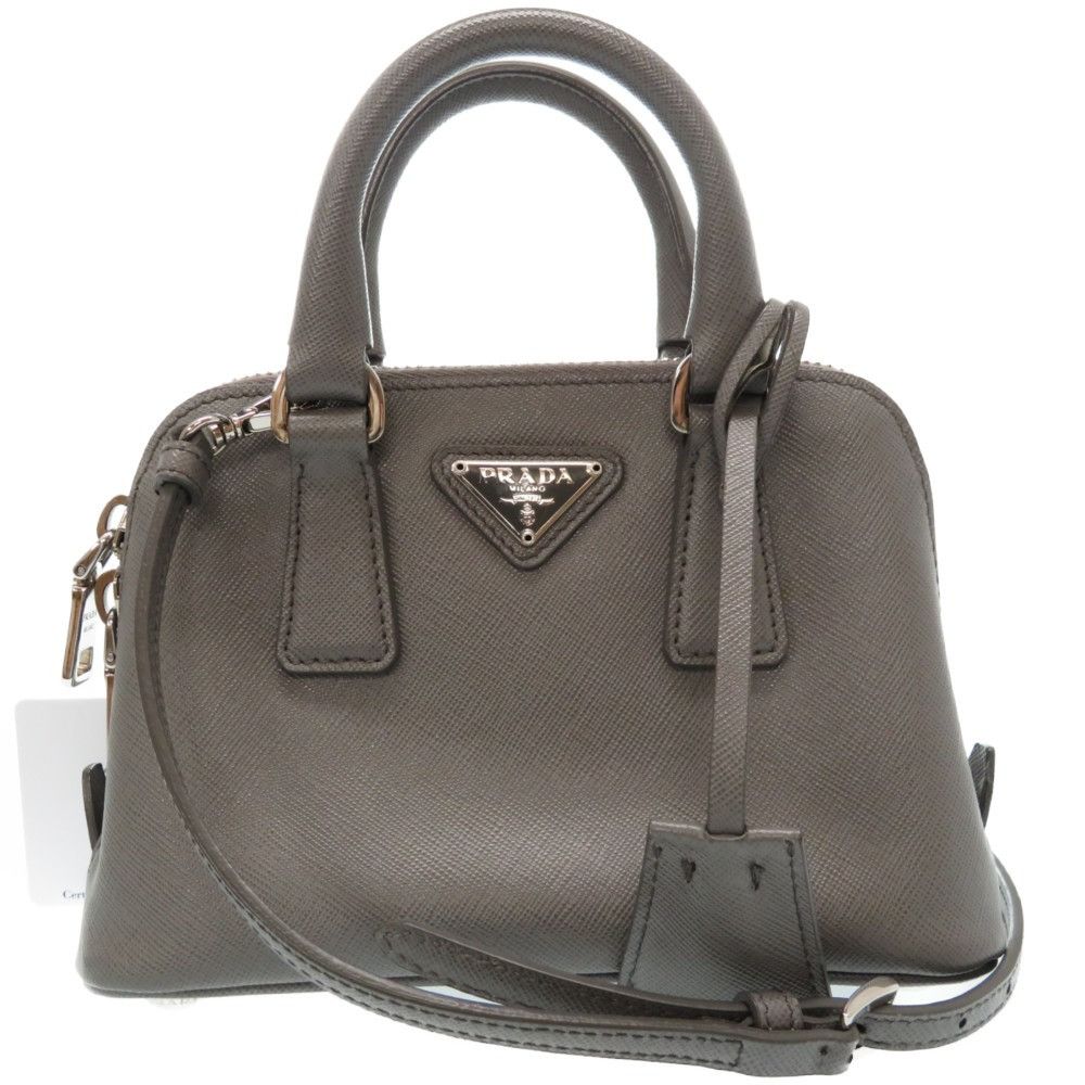 image of Prada Saffiano Leather 2Way Mini Handbag Marmo Gray Shoulder Bag in Grey, Women's