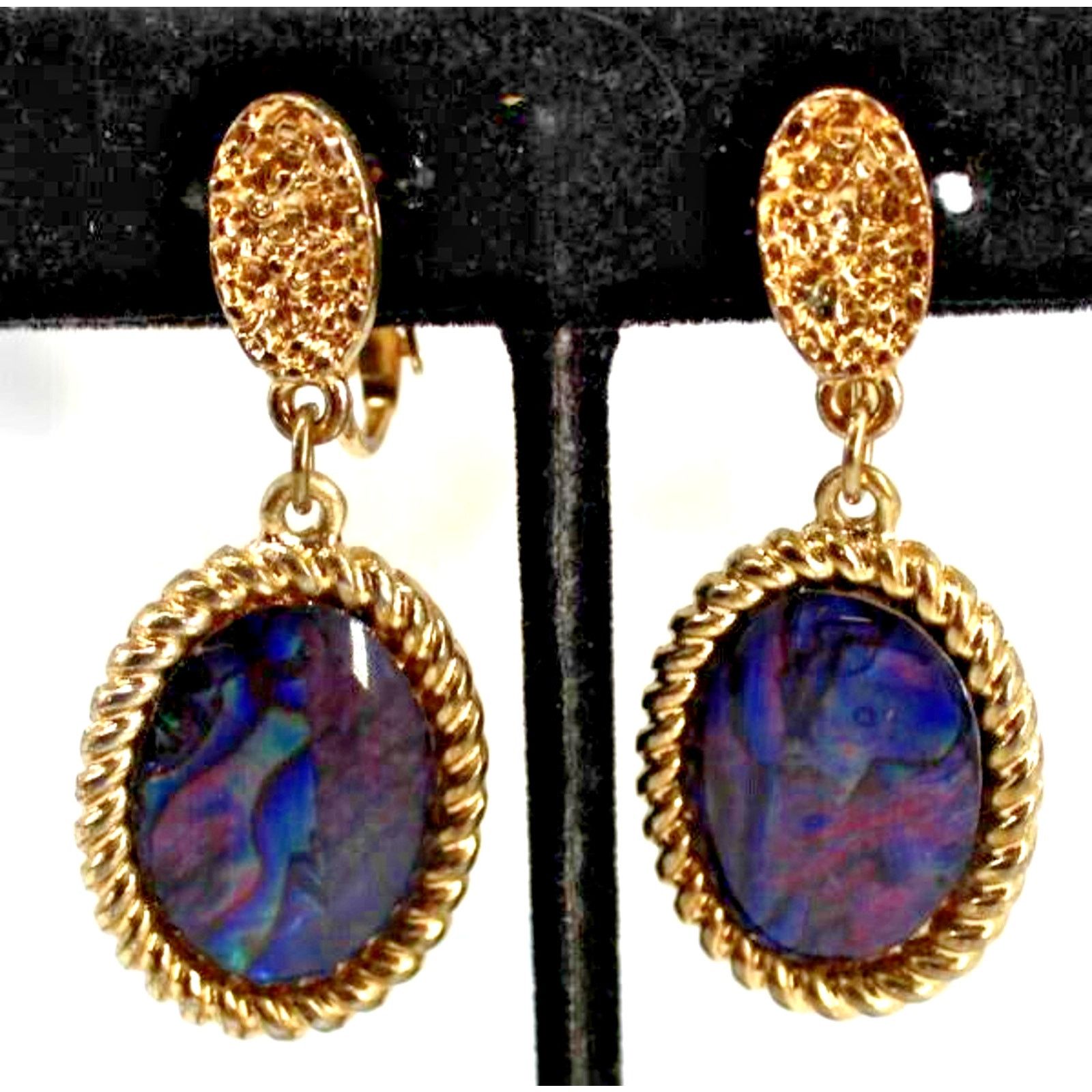 Other Red Blue Purple Marble Aurora Borealis Earrings • Clip On Size ONE SIZE - 1 Thumbnail