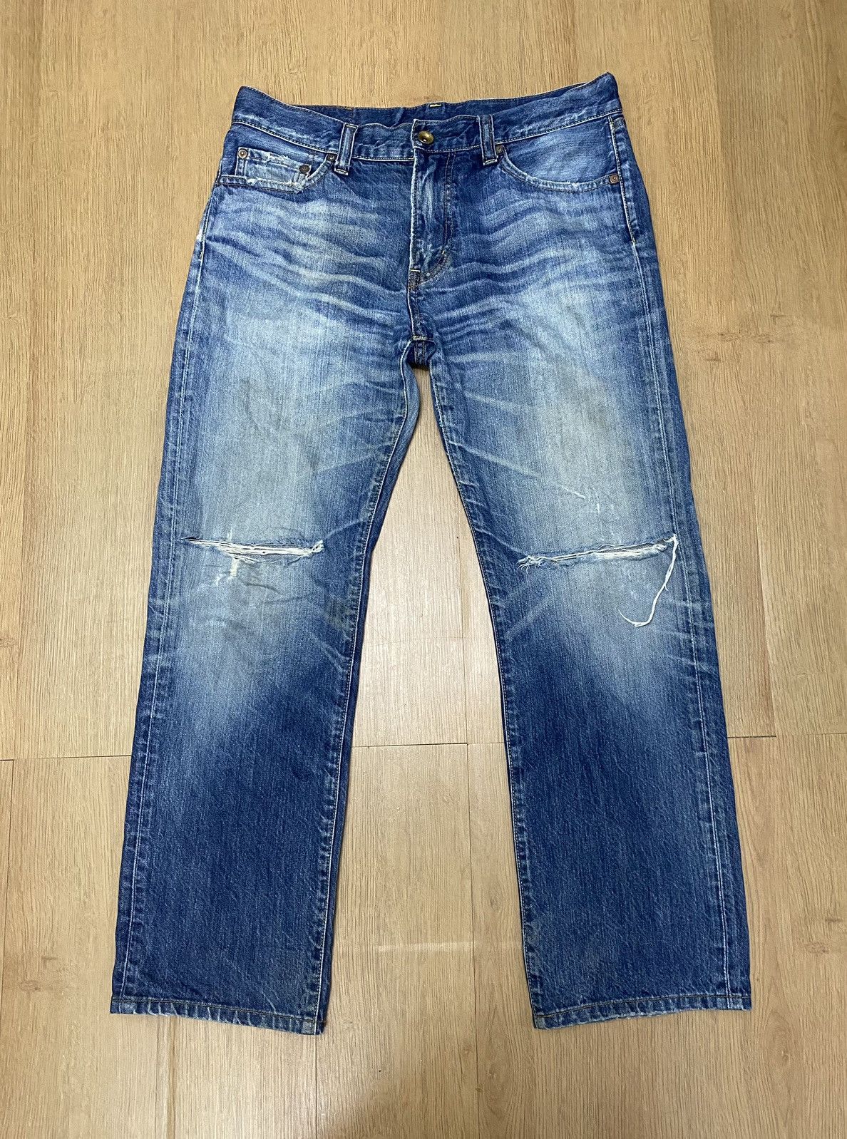 image of Best Offerw34 Vintage Uniqlo Jeans Distressed Denim Jeans in Blue, Men's