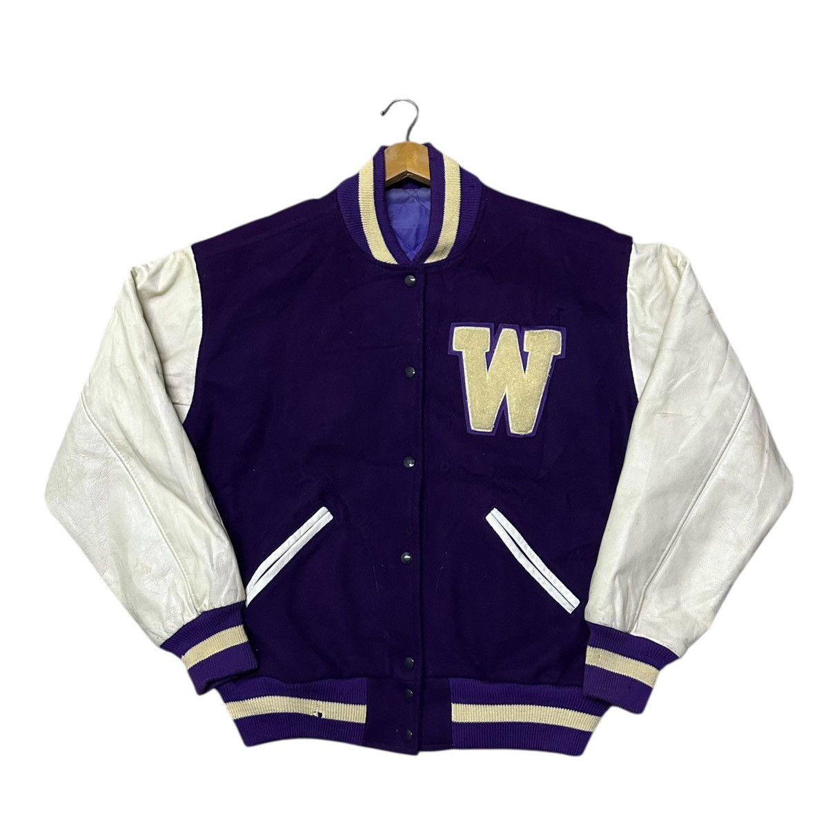 Vintage Vintage 80s washington big logo varsity jacket Size US L / EU 52-54 / 3 - 3 Thumbnail