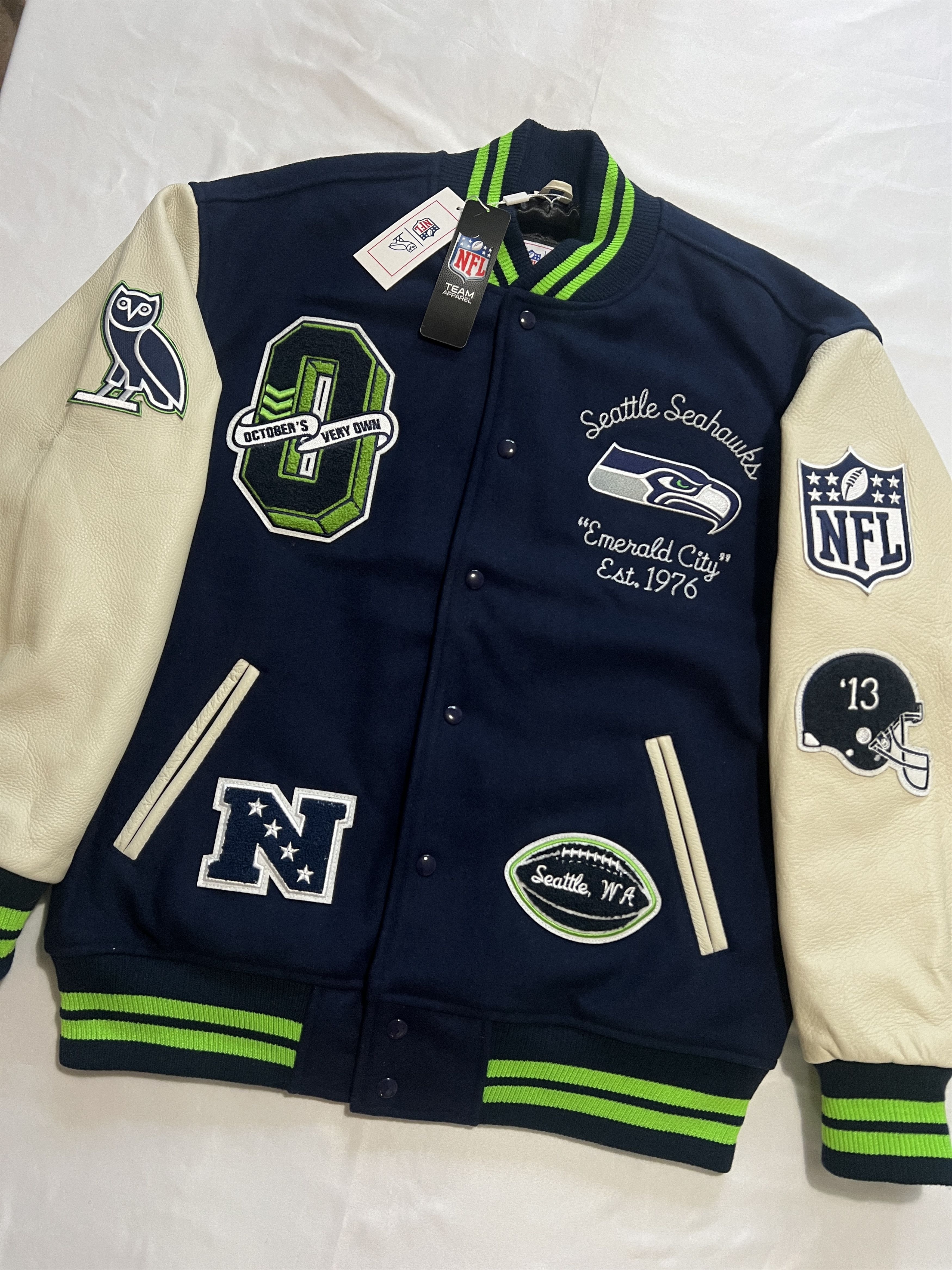 Drake OVO x NFL Seattle Seahawks VARSITY JACKET Size US XL / EU 56 / 4 - 3 Thumbnail