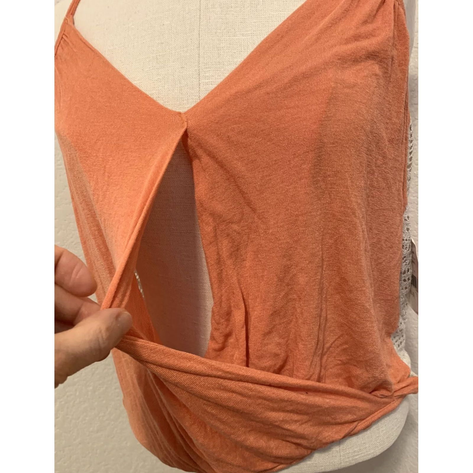Free People Free People Tank Top Shirt Womens M Orange Lace Spaghetti Strap Sleeveless V-Neck Cropped Casual Knit Lightweight Stretch Size M / US 6-8 / IT 42-44 - 8 Thumbnail