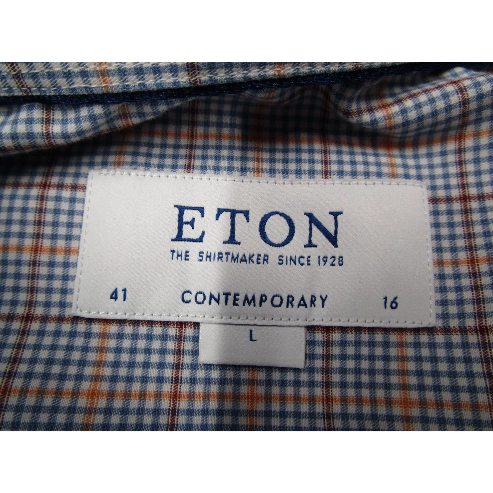 Eton ETON Dress Shirt Mens Blue Check Long Sleeve CONTEMPORARY TWILL - Cotton 16 41 Regular Classic Button Up Shirt Size 42R - 3 Thumbnail