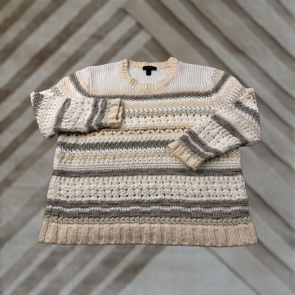 J.Crew J.CREW Sweater Womens Striped Cotton Blend Knit Long Sleeve XL Multicolor Fisherman Pullover Knit Shirt Women Regular Classic Size XL / US 12-14 / IT 48-50 - 1 Thumbnail