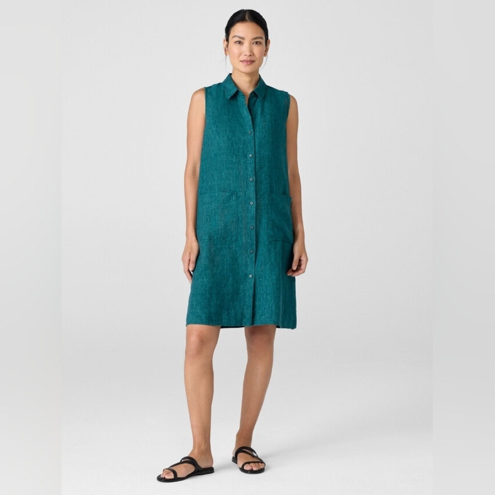 Eileen Fisher Linen Dlav Sleeveless dress, Nile Blue, M