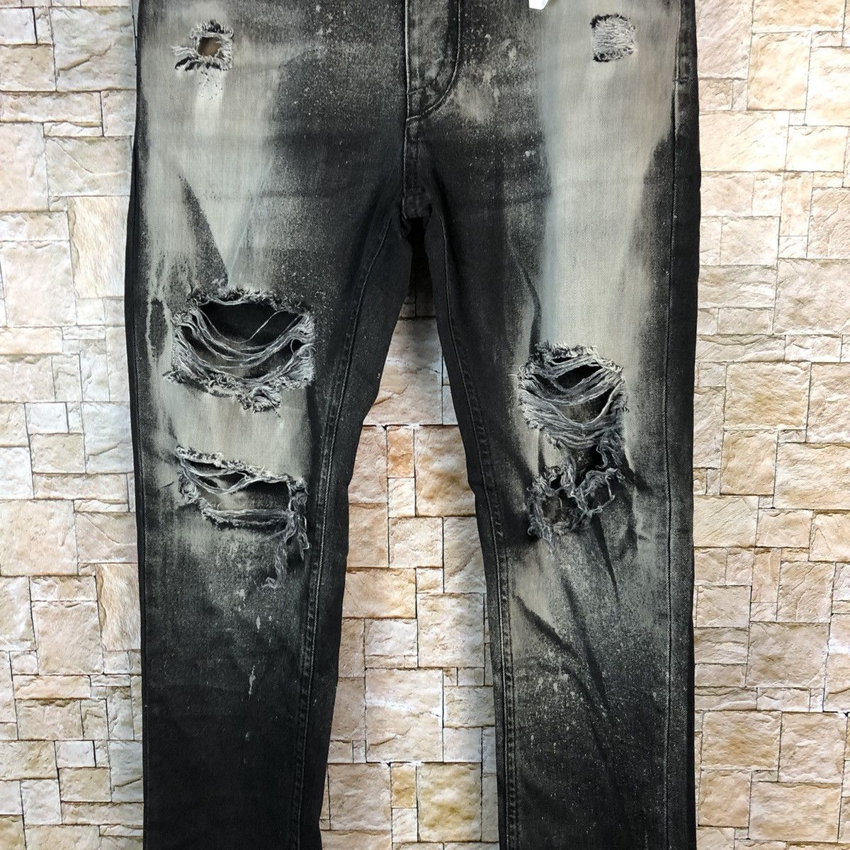 Japanese Brand Bershka Black faded ripped Distressed Denim Pants #A971 Size US 29 - 6 Thumbnail